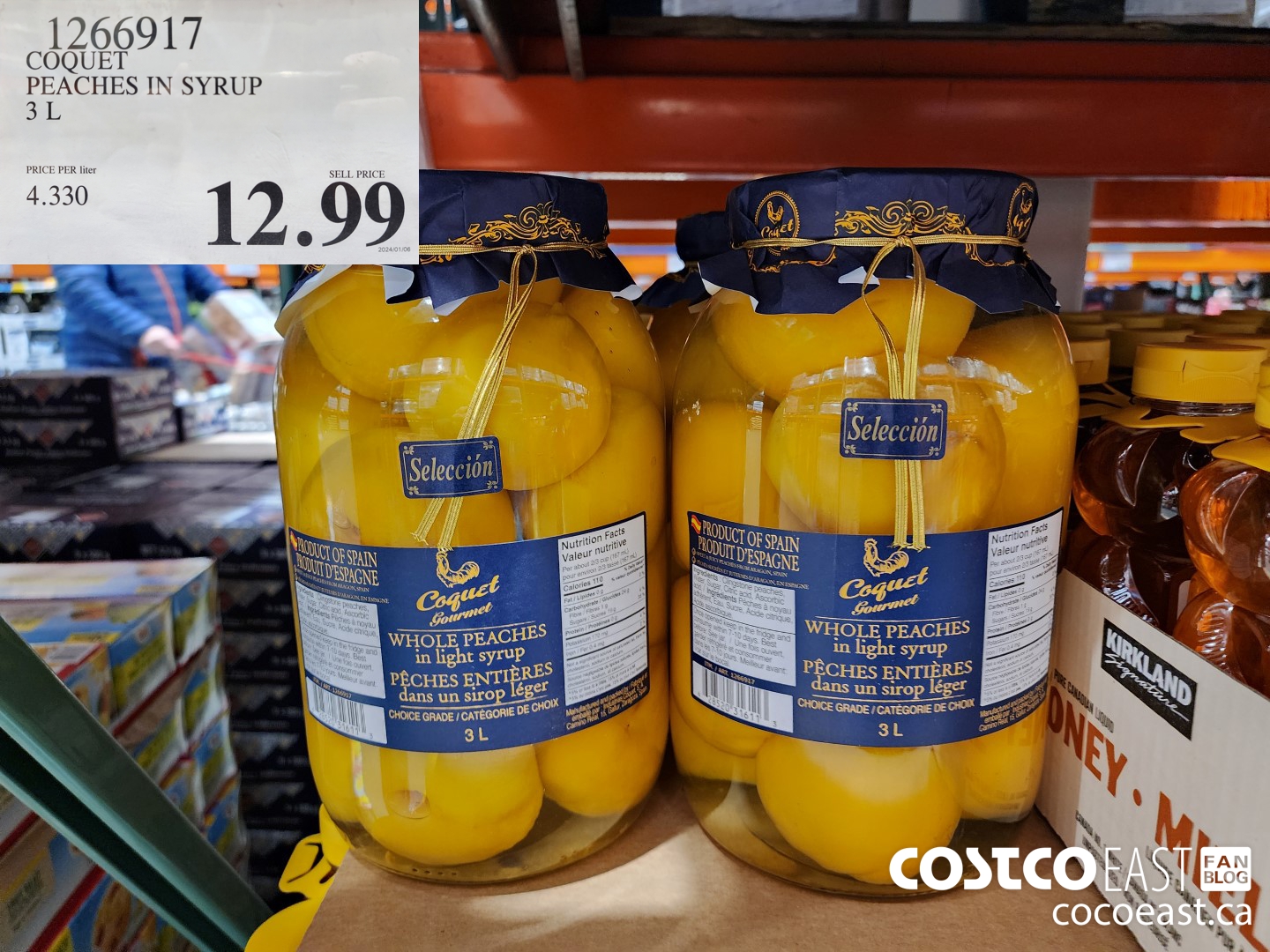 1266917 COQUET PEACHES IN SYRUP 3L $12.99