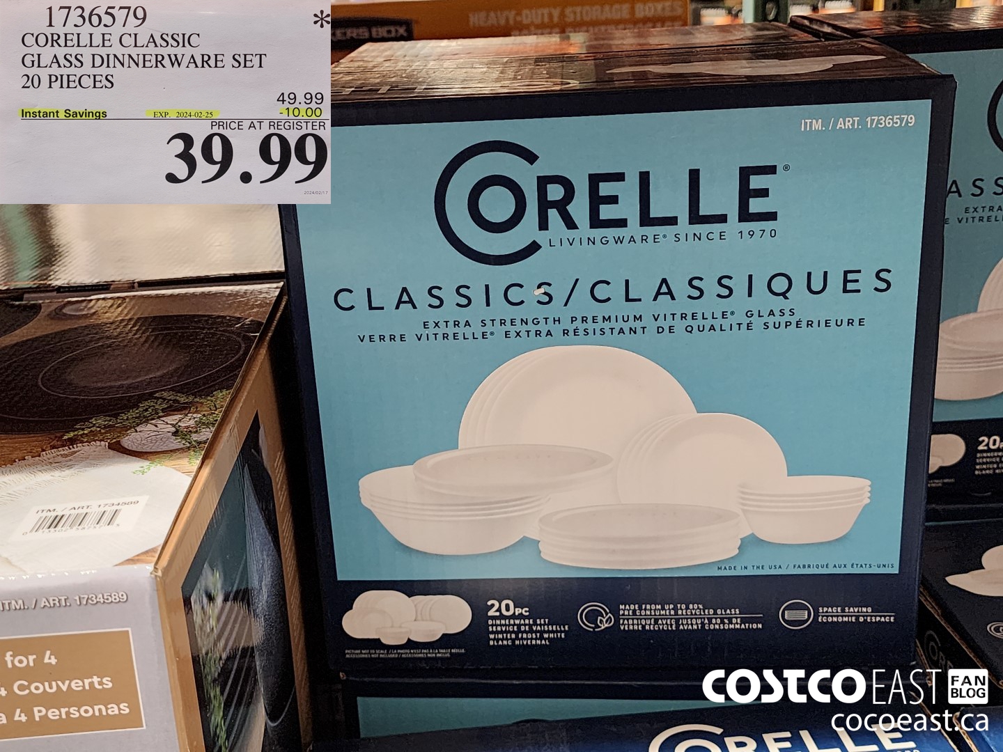 1736579 CORELLE CLASSIC GLASS DINNERWARE SET 20 PIECES ($10.00 INSTANT SAVINGS EXPIRES ON 2024-02-25) $39.99