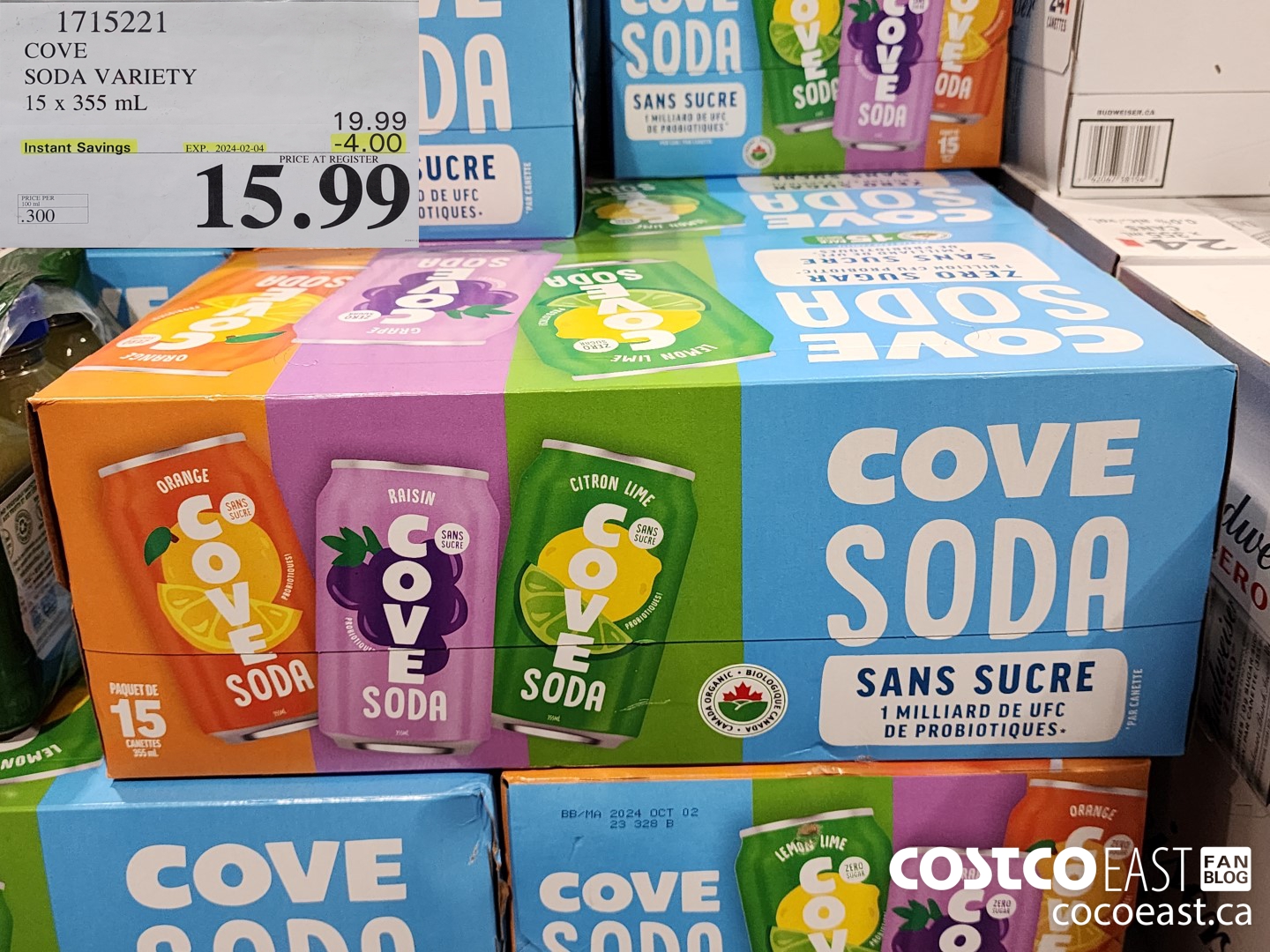 1715221 COVE SODA VARIETY 15 X 355 ML ($4.00 INSTANT SAVINGS EXPIRES ON 2024-02-04) $15.99