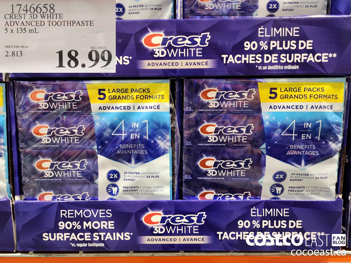 1746685 CREST 3D WHITE ADVANCED TOOTHPASTE 3x 135 ML $18.99