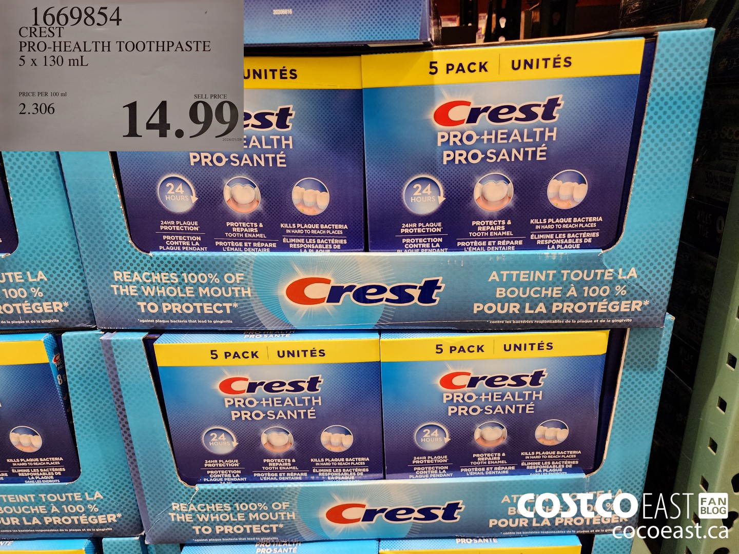 1669854 CREST PRO-HEALTH TOOTHPASTE 5 x 130 mL $14.99