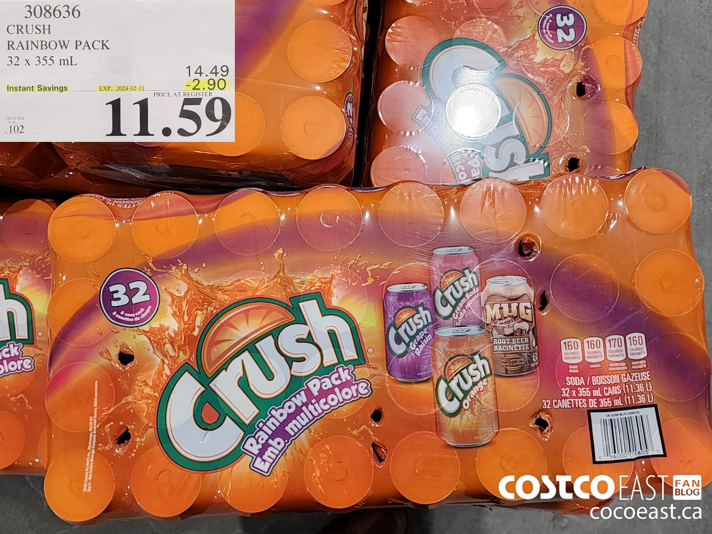 308636 CRUSH RAINBOW PACK 32 X 355 ML ($2.90 INSTANT SAVINGS EXPIRES ON 2024-02-11) $11.59
