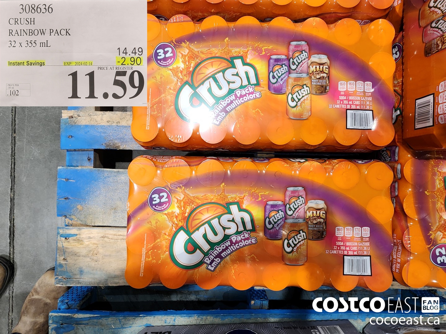 308636 CRUSH RAINBOW PACK 32 X 355 ML ($2.90 INSTANT SAVINGS EXPIRES ON 2024-02-14) $11.59