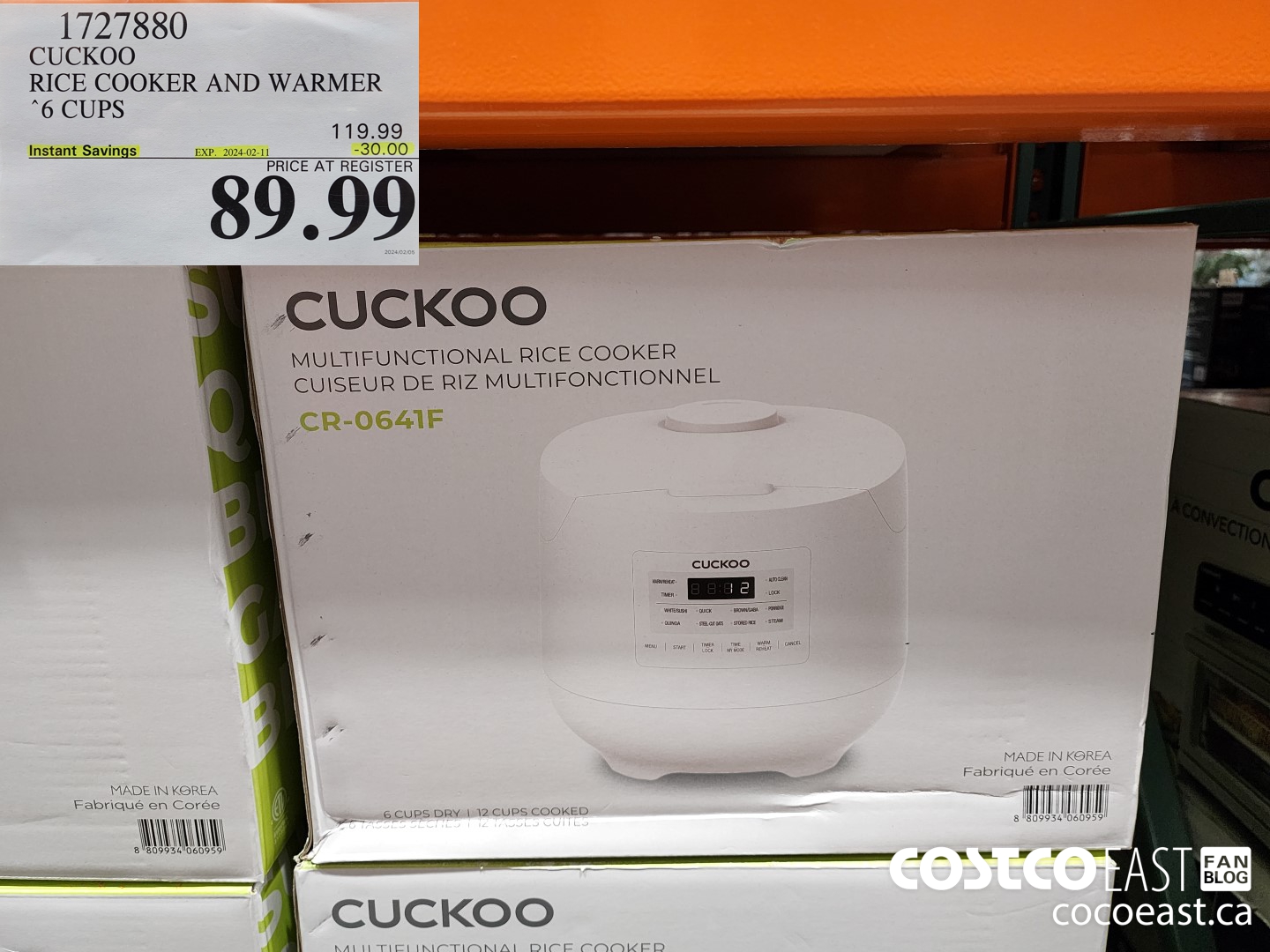 1727880 CUCKOO RICE COOKER AND WARMER 6 CUPS ($30.00 INSTANT SAVINGS EXPIRES ON 2024-02-11) $89.99