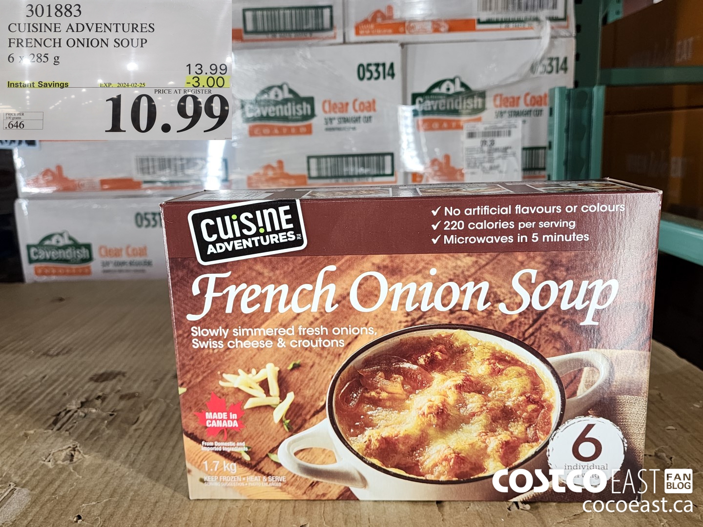 301883 CUISINE ADVENTURES FRENCH ONION SOUP 6 X 285 G ($3.00 INSTANT SAVINGS EXPIRES ON 2024-02-25) $10.99