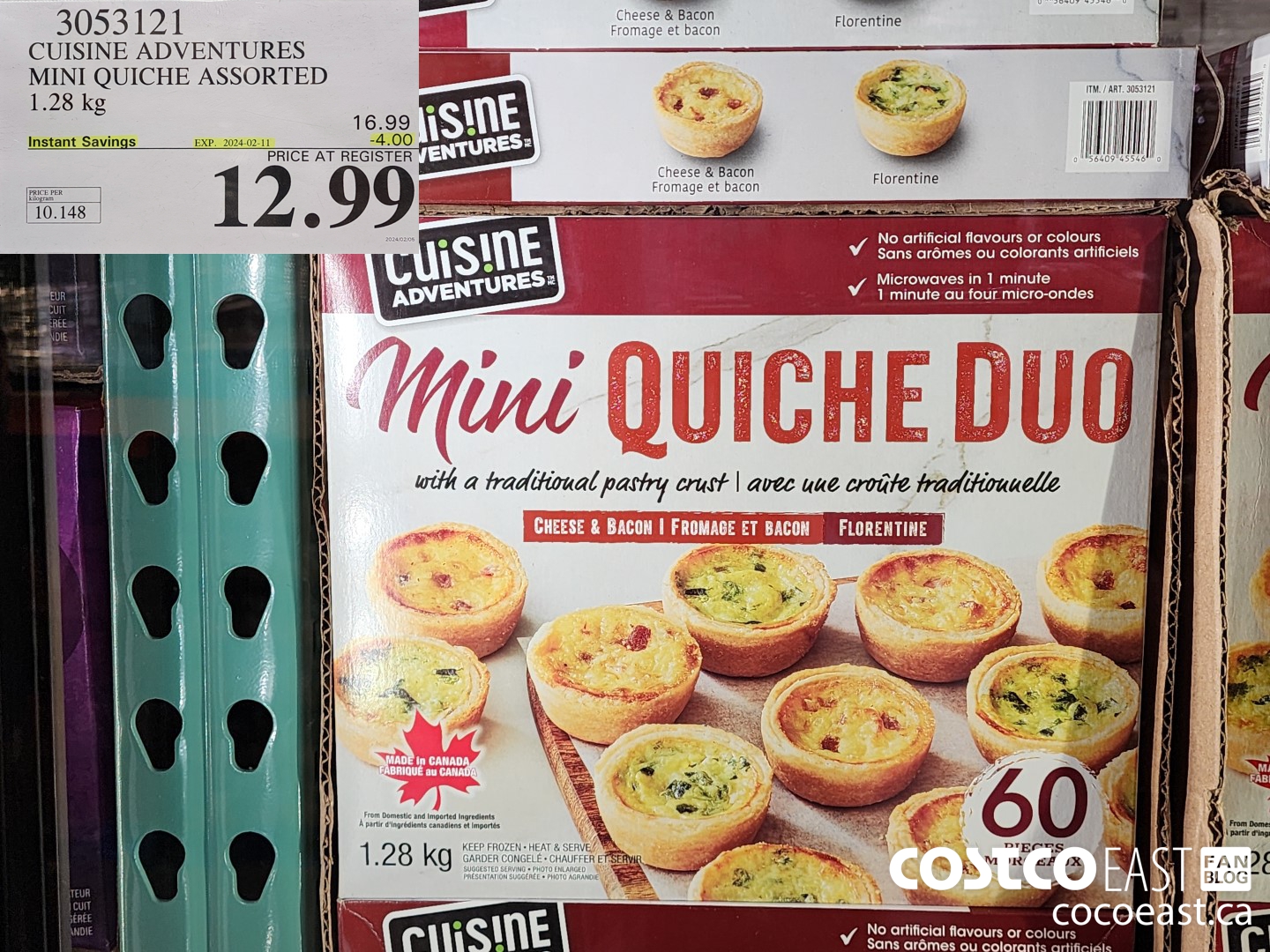 3053121 CUISINE ADVENTURES MINI QUICHE ASSORTED 1.28 kg ($4.00 INSTANT SAVINGS EXPIRES ON 2024-02-11) $12.99