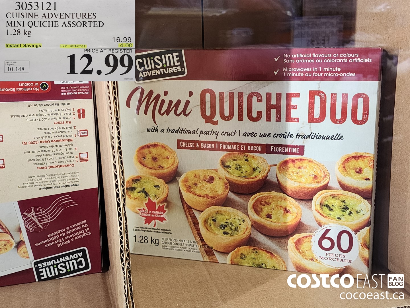 3053121 CUISINE ADVENTURES MINI QUICHE ASSORTED 1.28 kg ($4.00 INSTANT SAVINGS EXPIRES ON 2024-02-11) $12.99