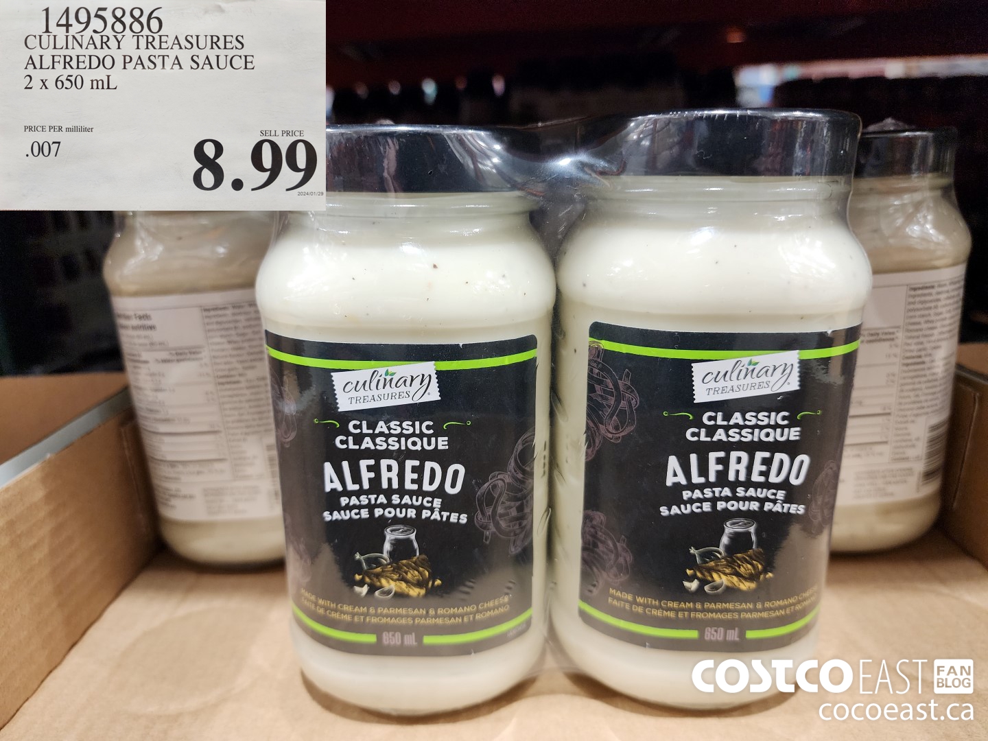 1495886 CULINARY TREASURES ALFREDO PASTA SAUCE 2 x 650 mL $8.99