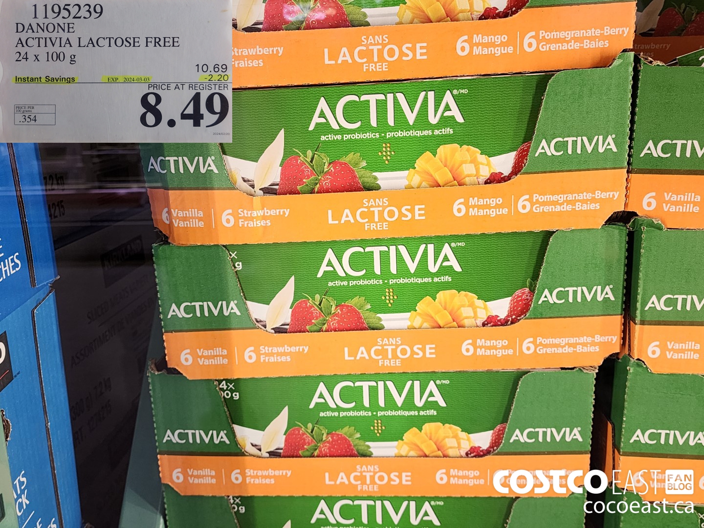 1195239 DANONE ACTIVIA LACTOSE FREE 24 x 100 g ($2.20 INSTANT SAVINGS EXPIRES ON 2024-03-03) $10.69