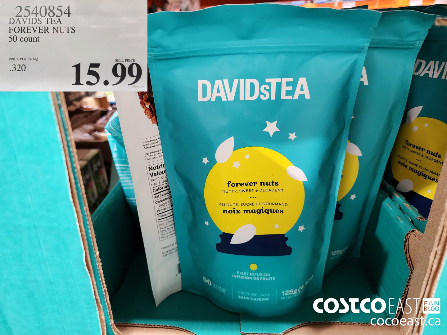 2540854 DAVIDS TEA FOREVER NUTS 50 COUNT $15.99