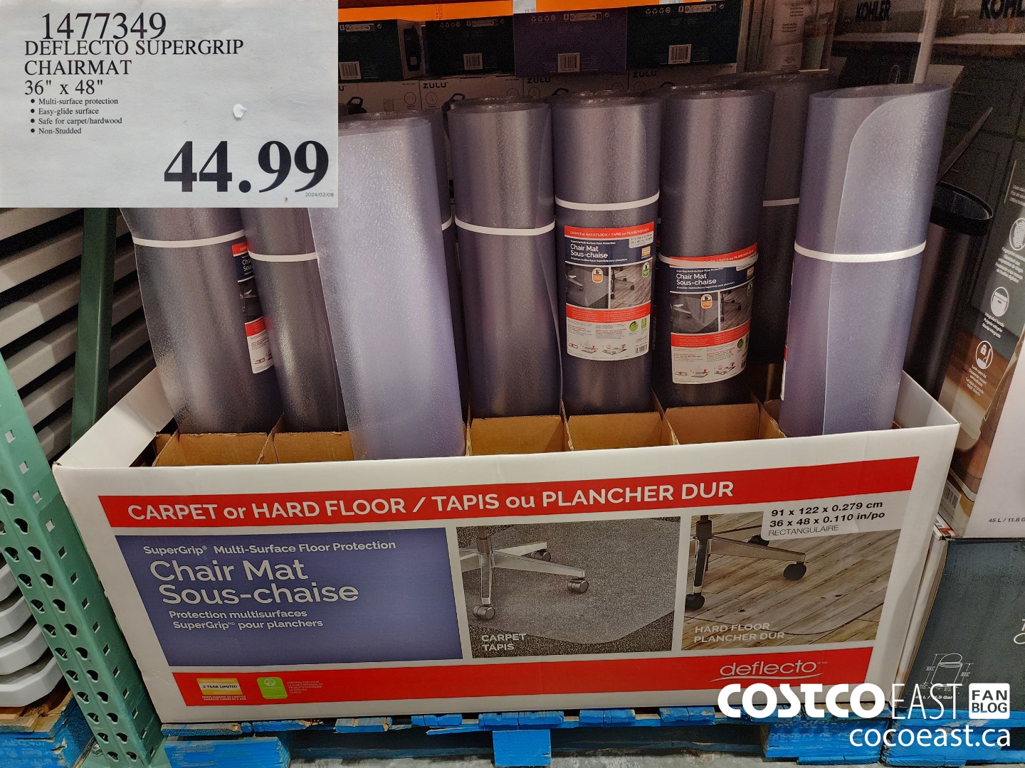 1477349 DEFLECTO SUPERGRIP CHAIRMAT 36