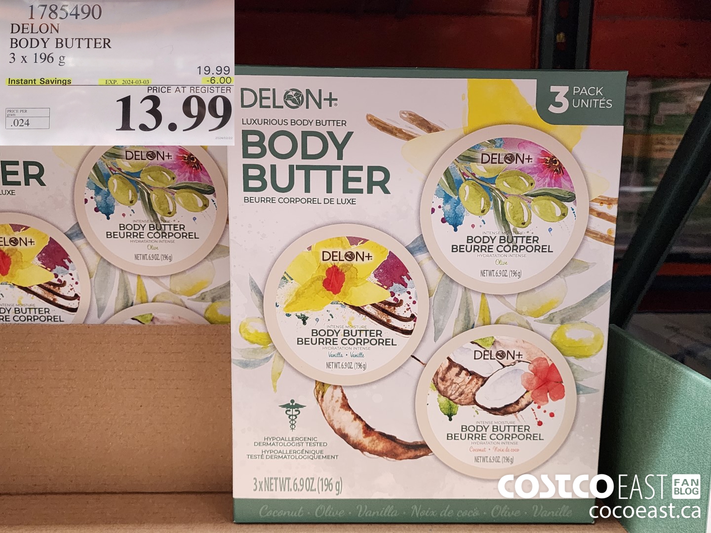 1785490 DELON BODY BUTTER 3 X 196 G ($6.00 INSTANT SAVINGS EXPIRES ON 2024-03-03) $13.99