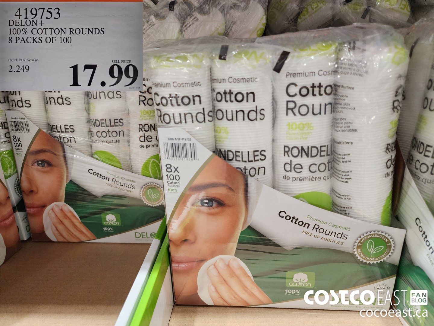 419753 DELON + 100% COTTON ROUNDS 8 PACKS OF 100 $17.99