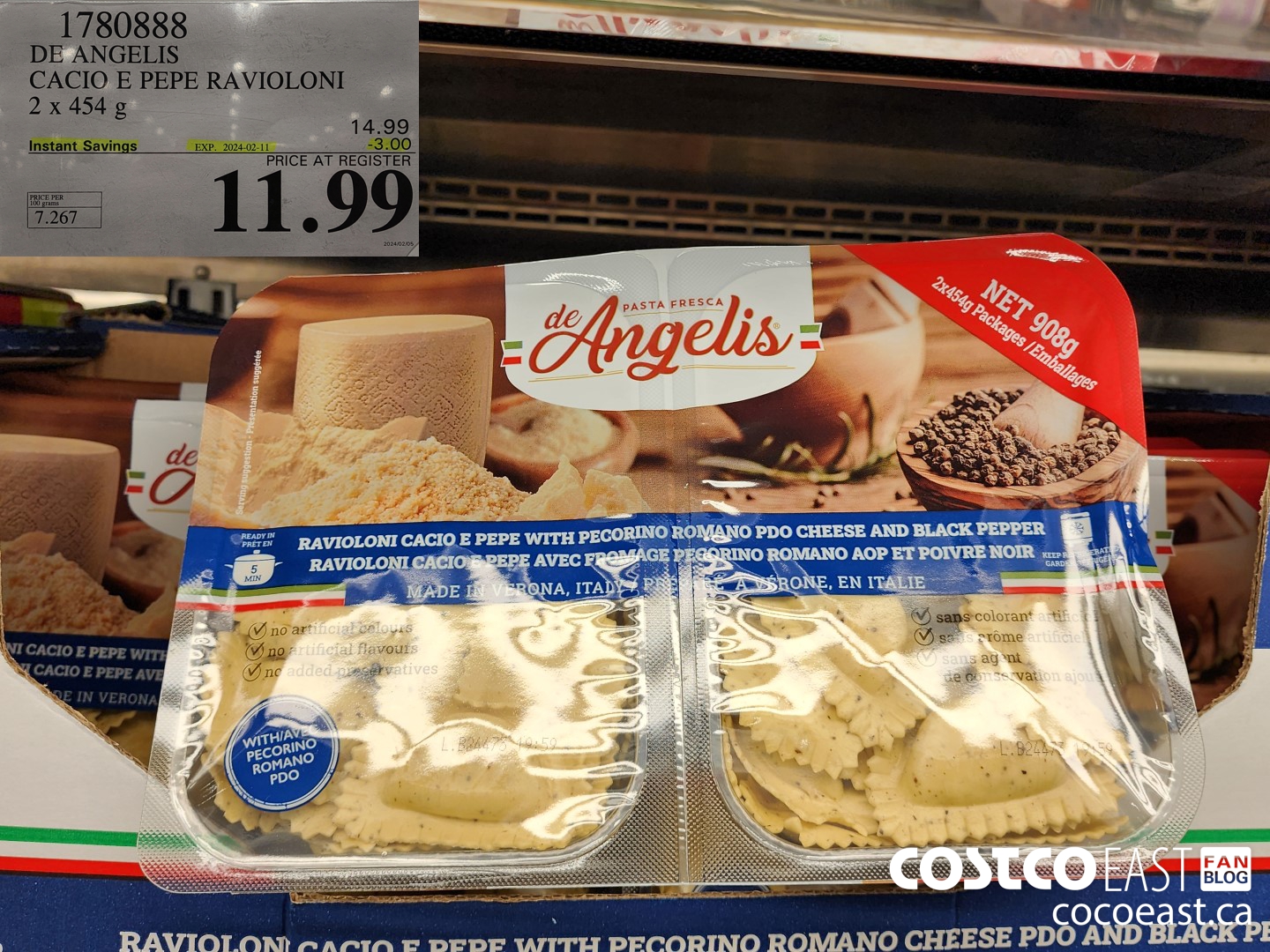 1780888 DE ANGELI CACIO E PEPE RAVIOLONI 2 x 454 g ($3.00 INSTANT SAVINGS EXPIRES ON 2024-02-11) $11.99