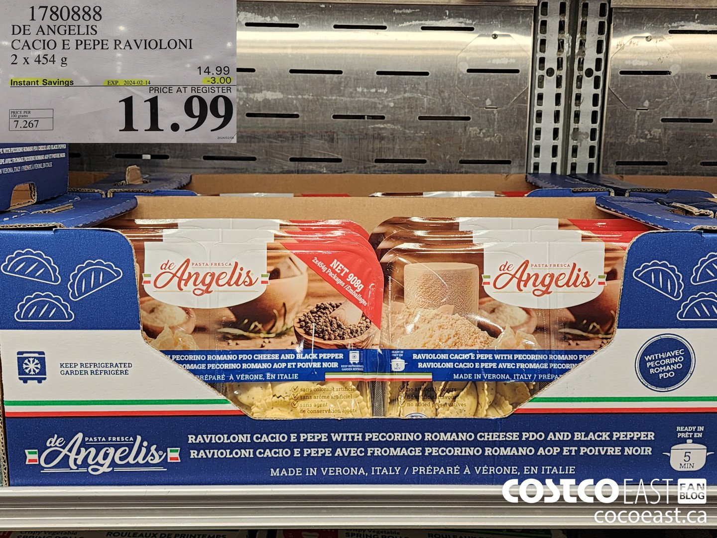 1780888 DE ANGELI CACIO E PEPE RAVIOLONI 2 x 454 g ($3.00 INSTANT SAVINGS EXPIRES ON 2024-02-11) $11.99