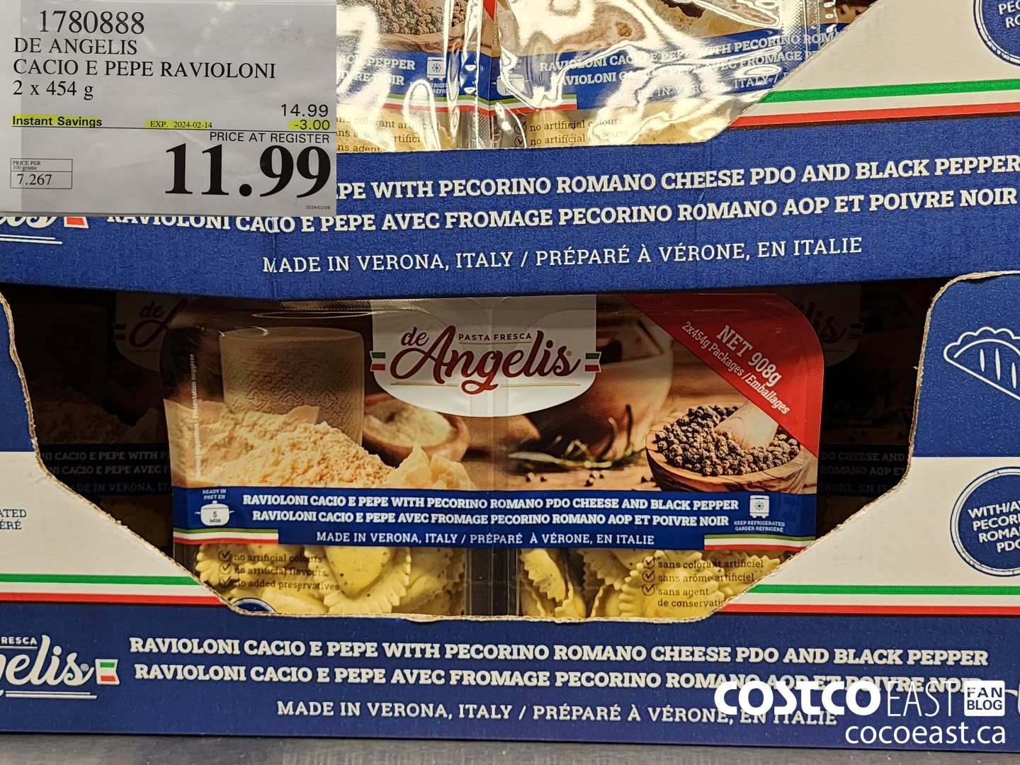 1780888 DE ANGELI CACIO E PEPE RAVIOLONI 2 x 454 g ($3.00 INSTANT SAVINGS EXPIRES ON 2024-02-14) $11.99