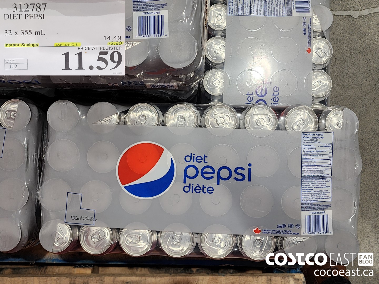 312787 DIET PEPSI 32 X 355 ($2.90 INSTANT SAVINGS EXPIRES ON 2024-02-11) $11.59