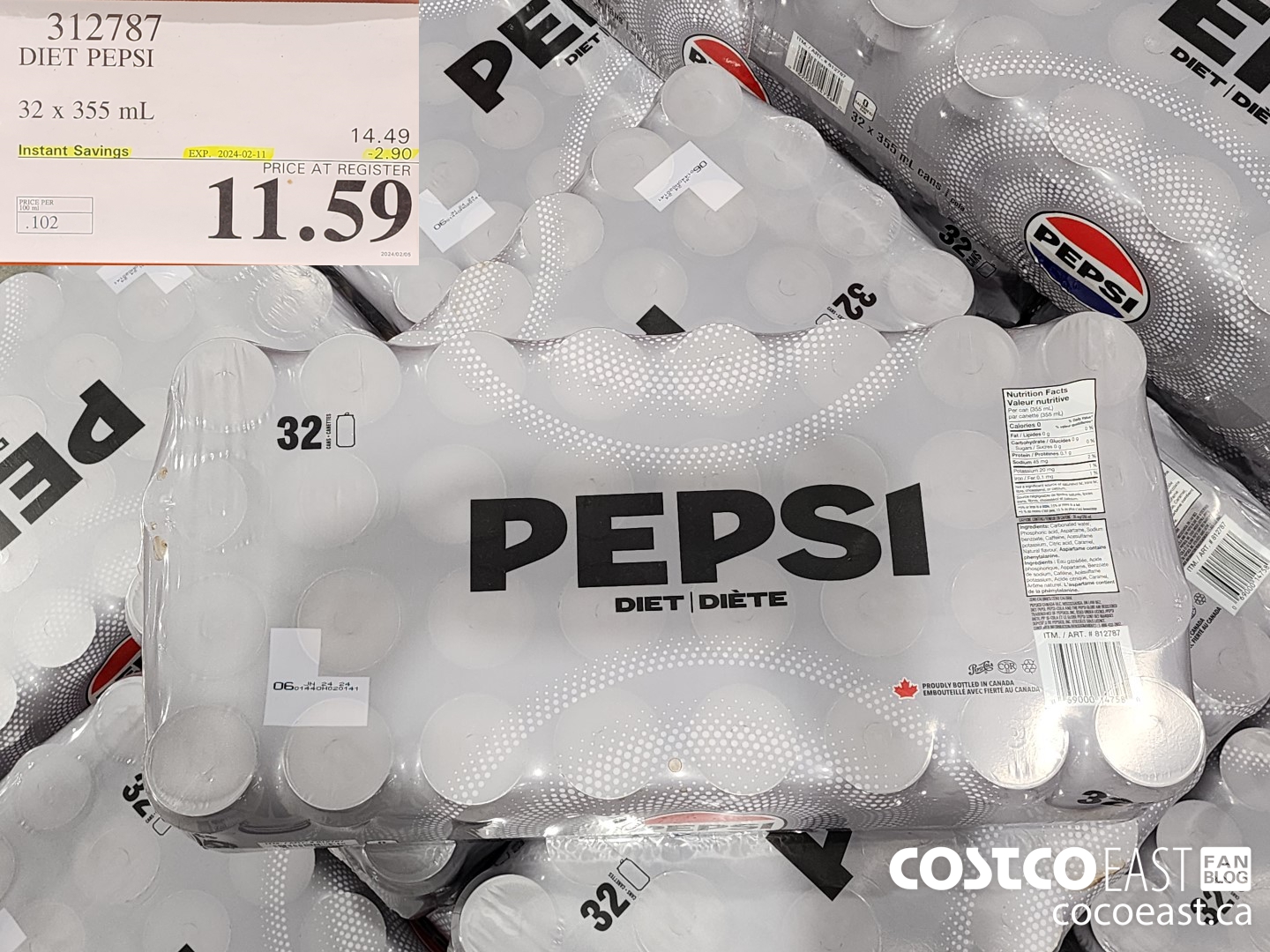 312787 DIET PEPSI 32 X 355 ($2.90 INSTANT SAVINGS EXPIRES ON 2024-02-11) $11.59