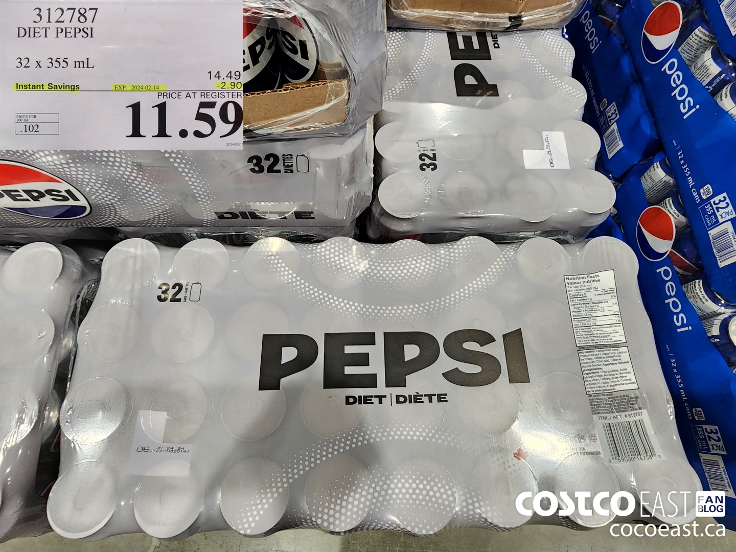 312787 DIET PEPSI 32 X 355 ($2.90 INSTANT SAVINGS EXPIRES ON 2024-02-14) $11.59
