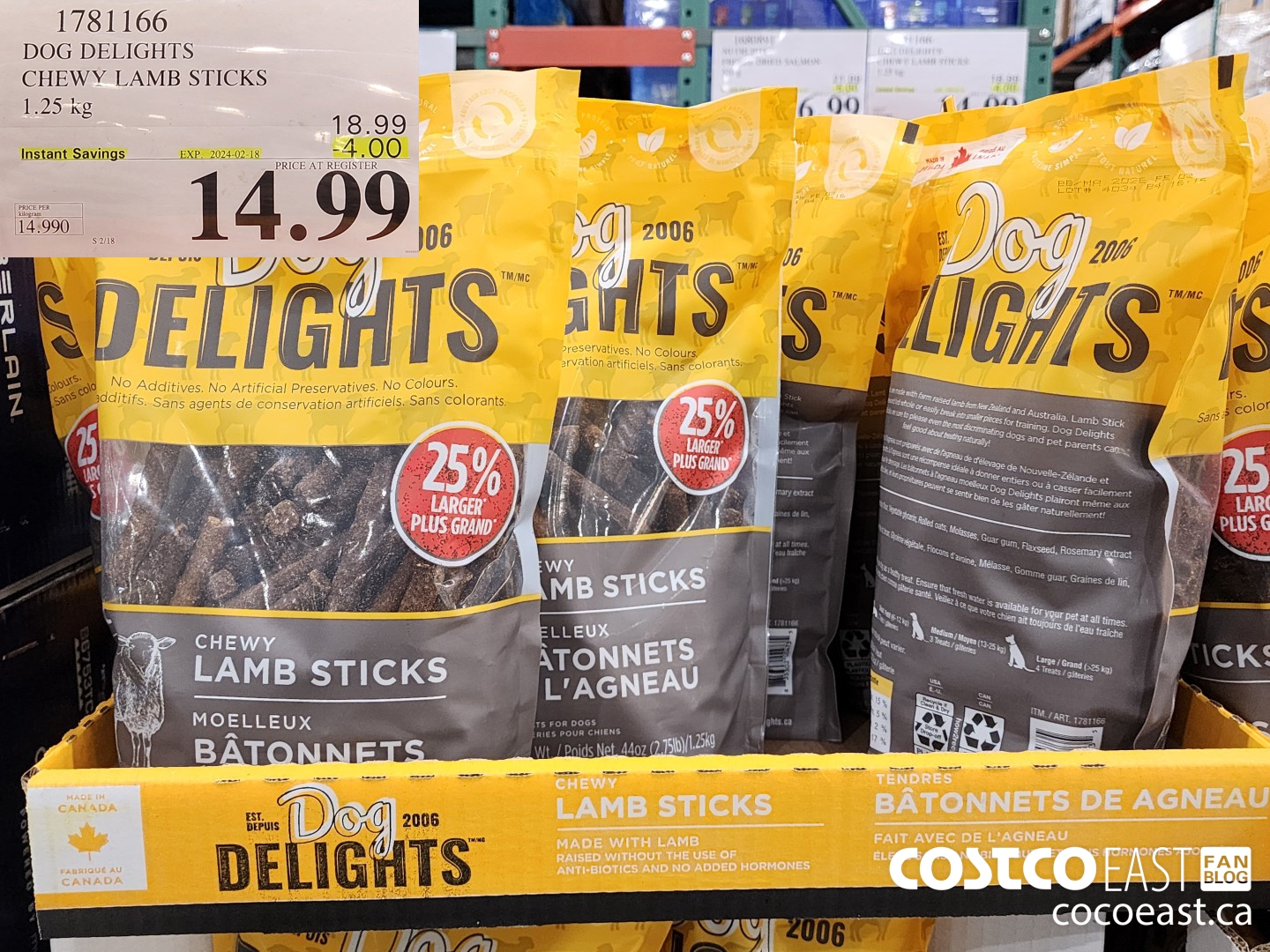 1781166 DOG DELIGHTS CHEWY LAMB STICKS 1.25 KG ($4.00 INSTANT SAVINGS EXPIRES ON 2024-02-18) $14.99