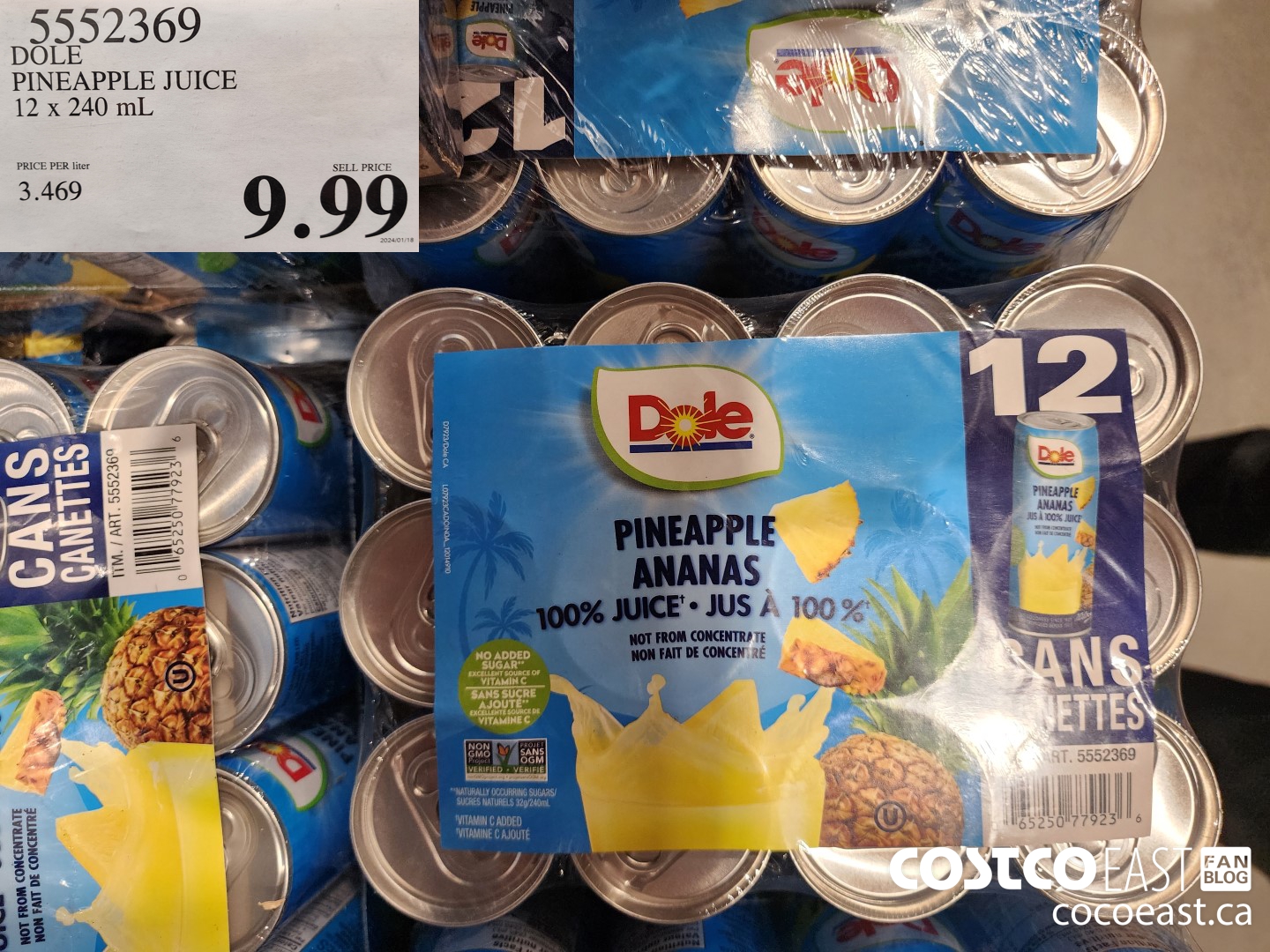 5552369 DOLE PINEAPPLE JUICE 12 x 240 mL $9.99