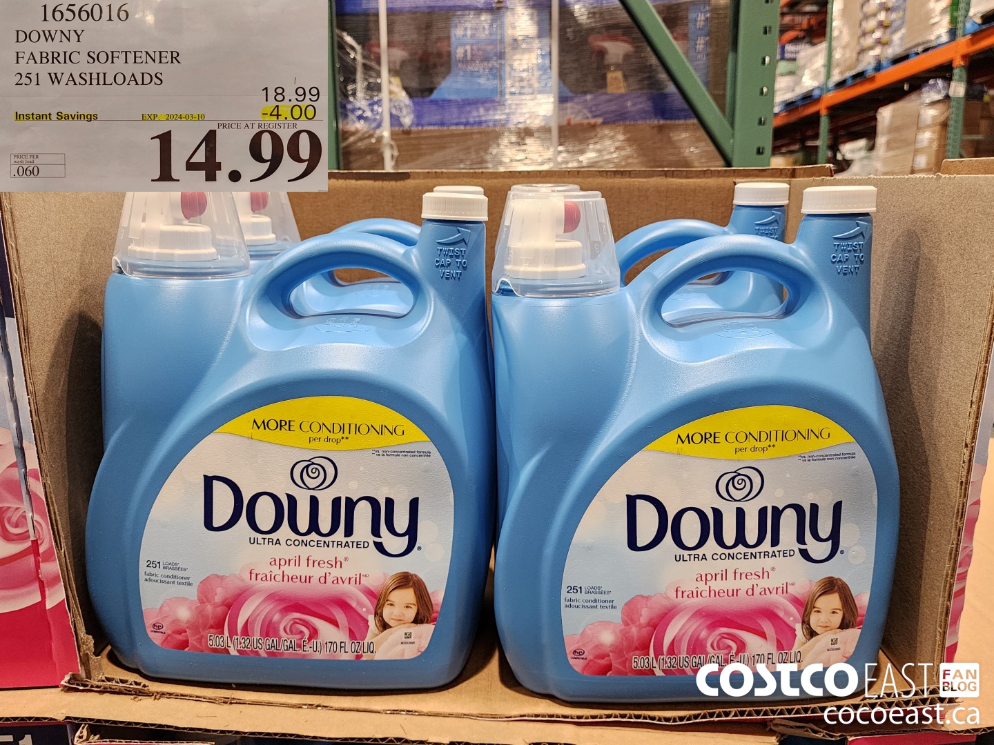 1656016 DOWNY FABRIC SOFTENER 251 washloads ($4.00 INSTANT SAVINGS EXPIRES ON 2024-03-10) $14.99