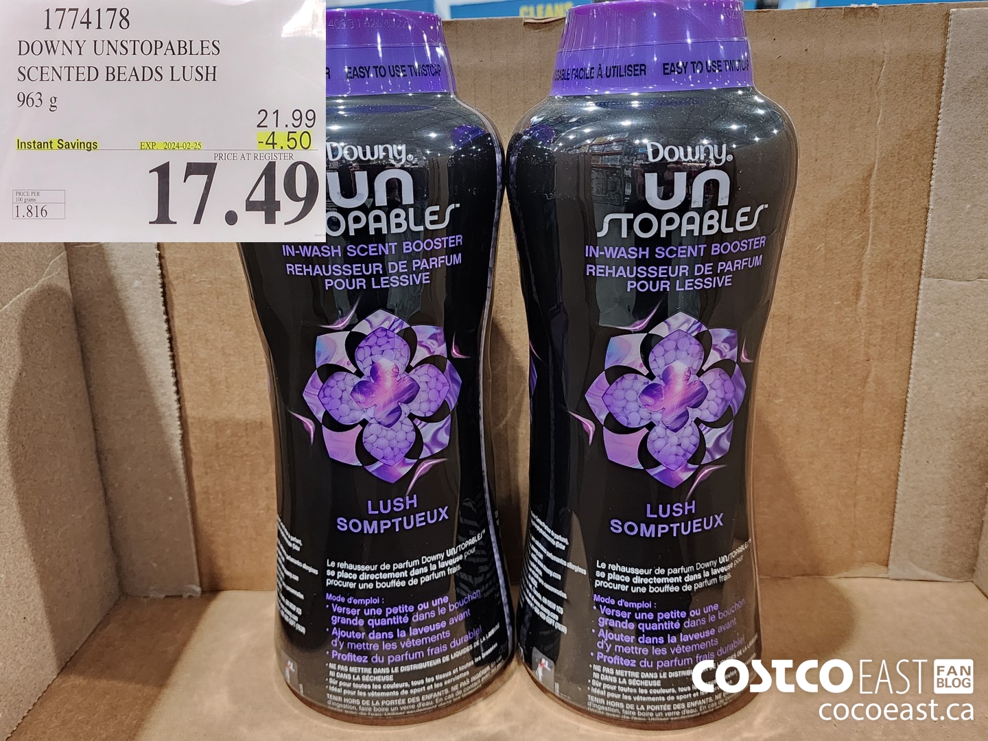 1774178 DOWNY UNSTOPABLES SCENTED BEADS LUSH 963 G ($4.50 INSTANT SAVINGS EXPIRES ON 2024-02-25) $17.49