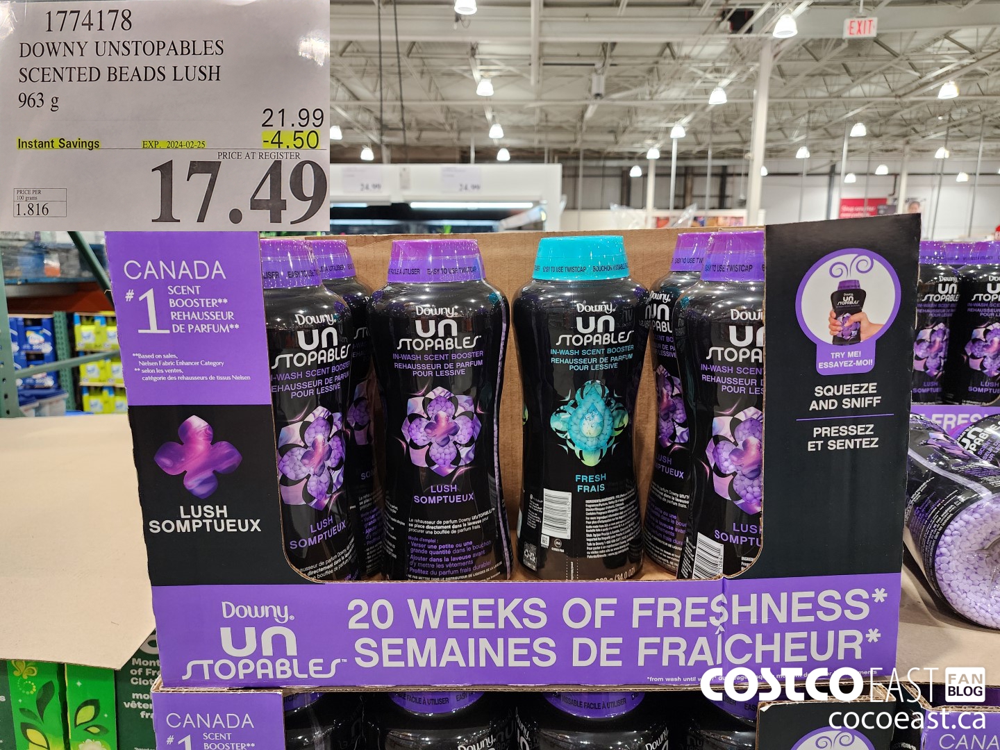 1774178 DOWNY UNSTOPABLES SCENTED BEADS LUSH 963 G ($4.50 INSTANT SAVINGS EXPIRES ON 2024-02-25) $17.49