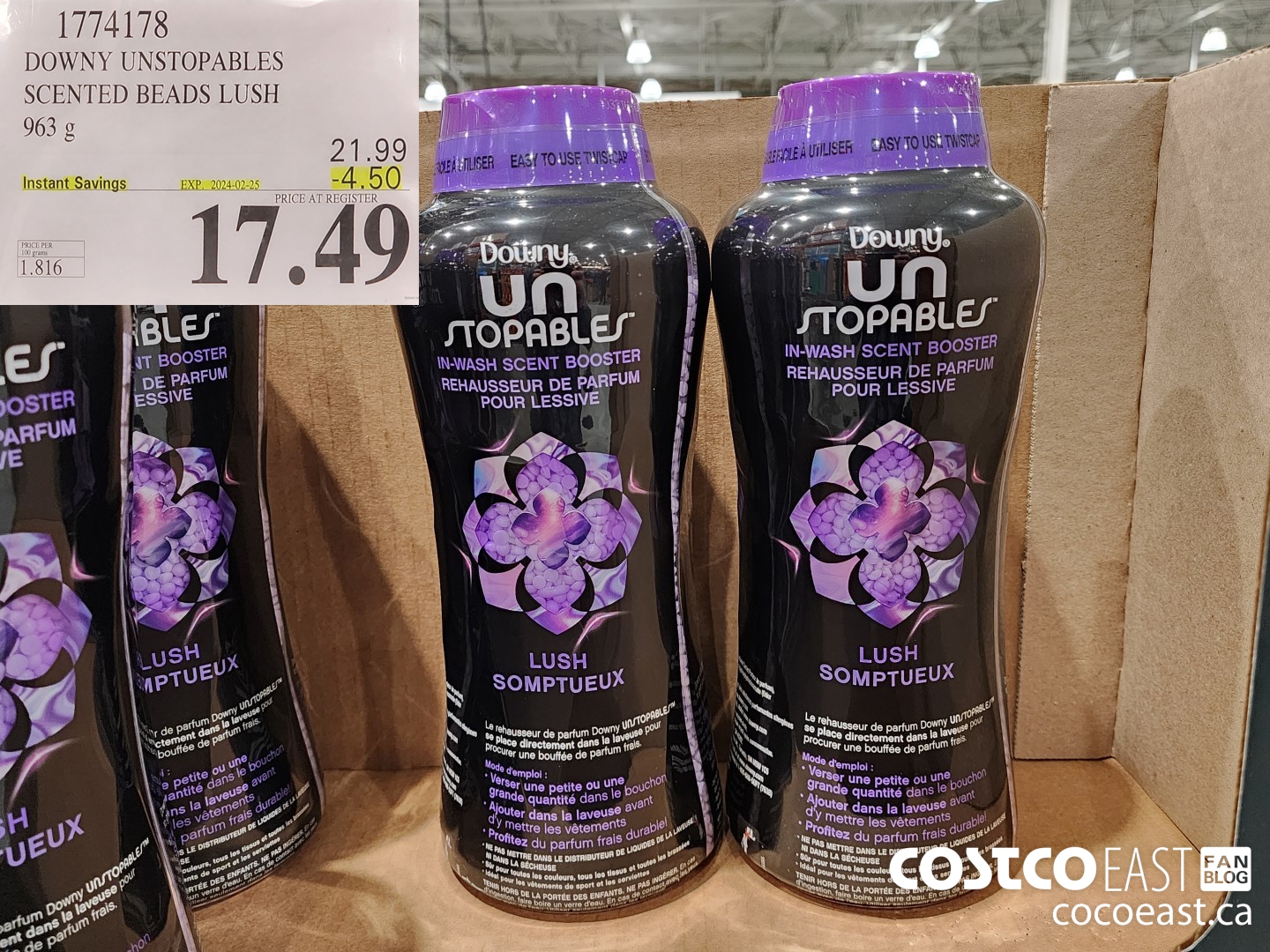 1774178 DOWNY UNSTOPABLES SCENTED BEADS LUSH 963 G ($4.50 INSTANT SAVINGS EXPIRES ON 2024-02-25) $17.49