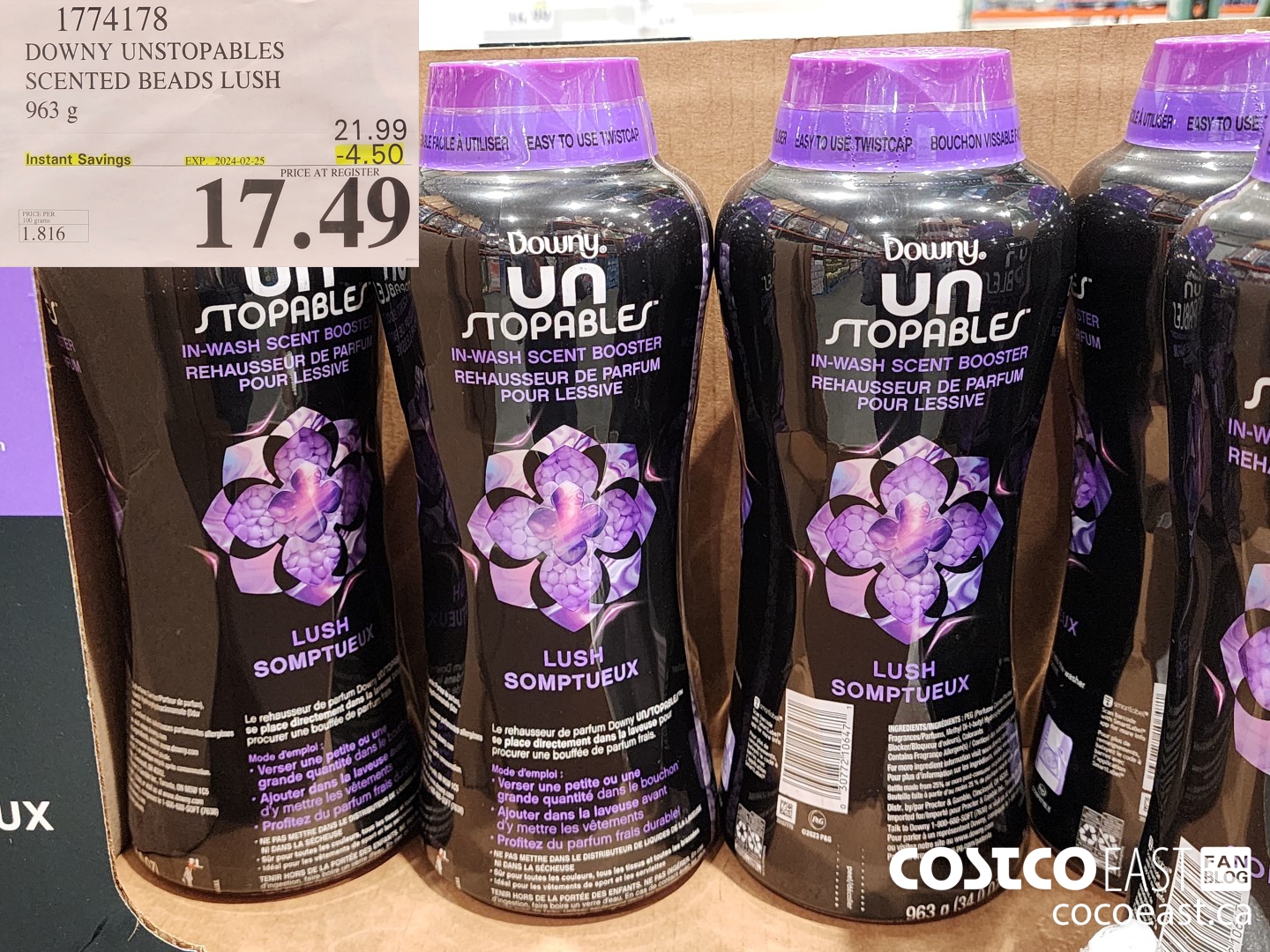 1774178 DOWNY UNSTOPABLES SCENTED BEADS LUSH 963 G ($4.50 INSTANT SAVINGS EXPIRES ON 2024-02-25) $17.49