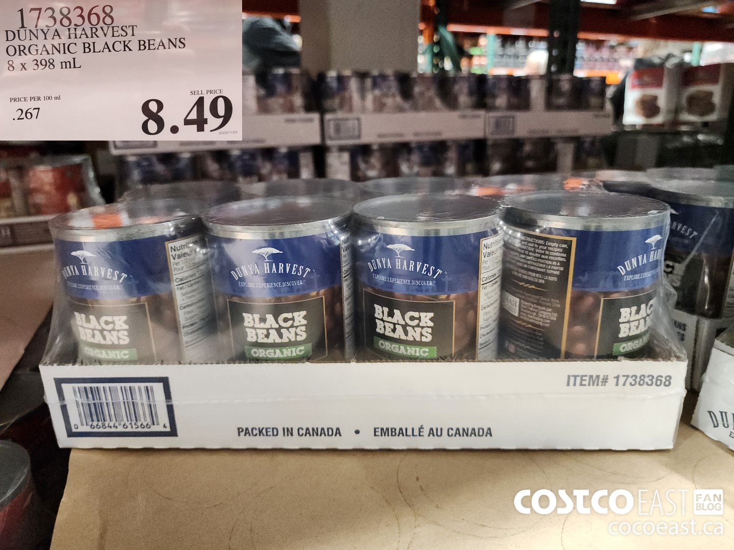 1738368 DUNYA HARVEST ORGANIC BLACK BEANS 8 x 398ml $8.49