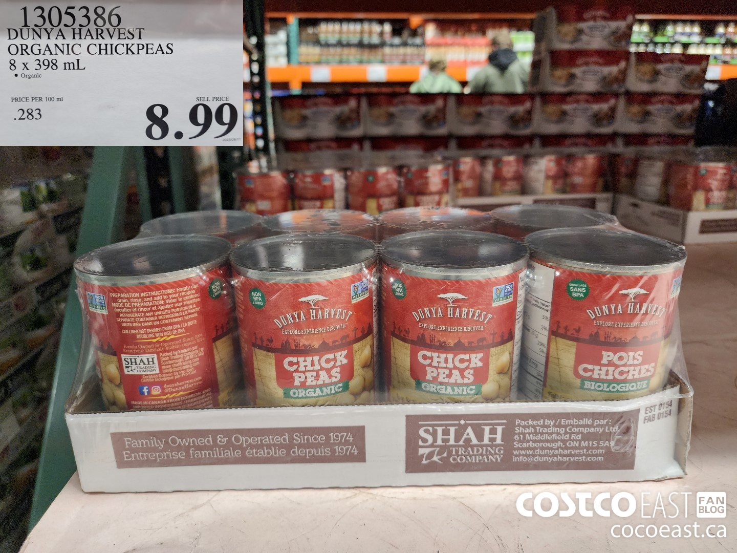 1305386 DUNYA HARVEST ORGANIC CHICKPEAS 8 x 398 mL $8.99