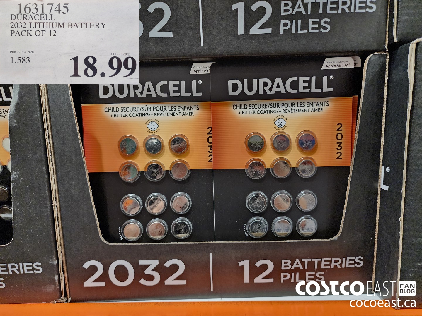 1631745 DURACELL 2032 LITHIUM BATTERY PACK OF 12 $18.99