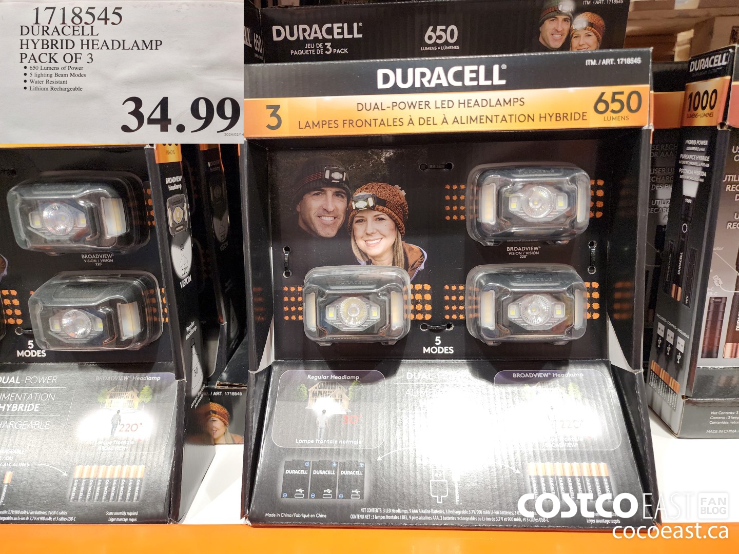 1718545 DURACELL HYBRID HEADLAMP PACK OF 3 $34.99