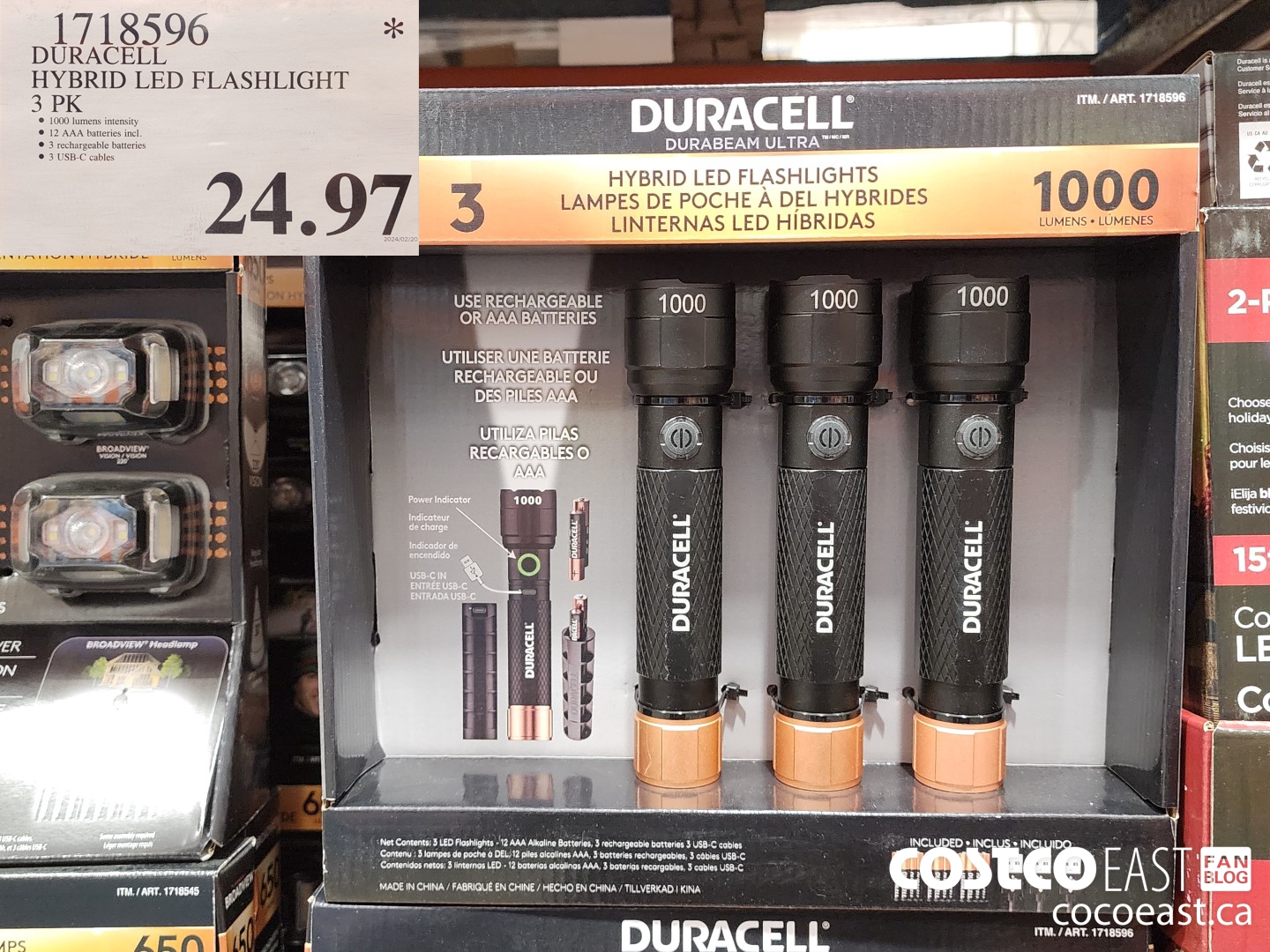 1718596 DURACELL HYBRID LED FLASHLIGHT 3 PK $24.97