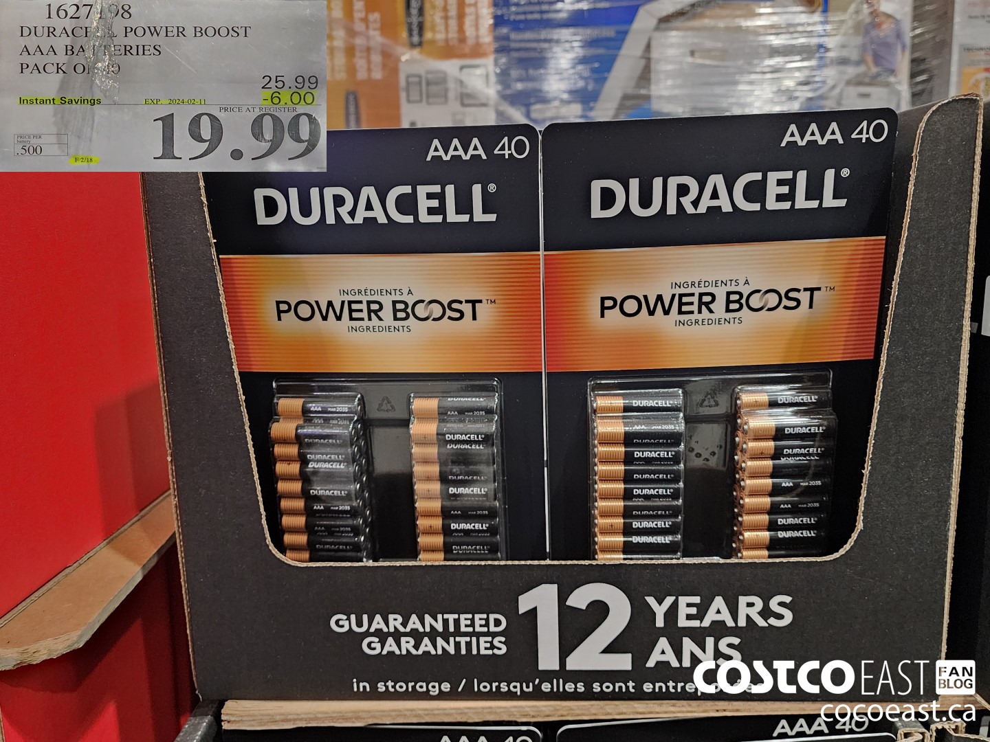 1627198 DURACELL POWER BOOST AAA BATTERIES PACK OF 40 ($6.00 INSTANT SAVINGS EXPIRES ON 2024-02-11) $19.99