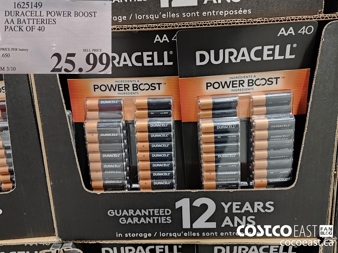1625149 DURACELL POWER BOOST AA BATTERIES PACK OF 40 $25.99