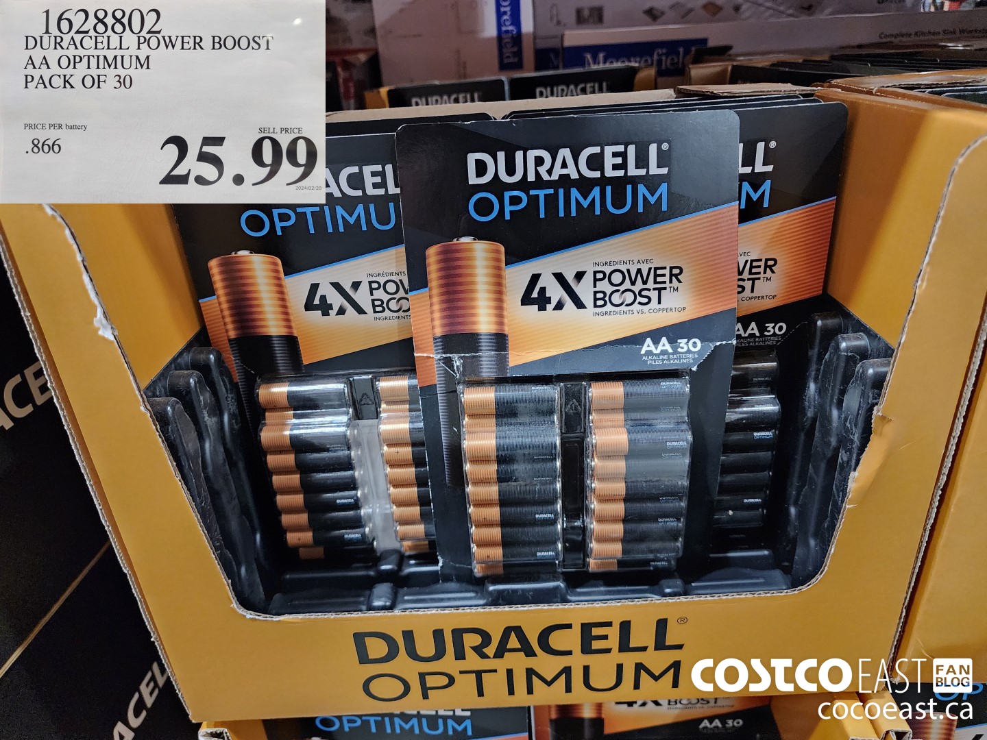 1628802 DURACELL POWER BOOST AA OPTIMUM PACK OF 30 $25.99