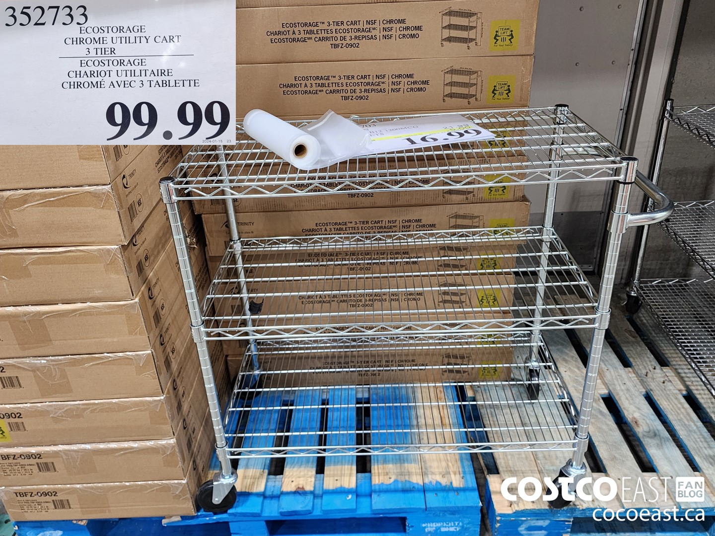 352733 ECOSTORAGE CHROME UTILITY CART 3 TIER $99.99