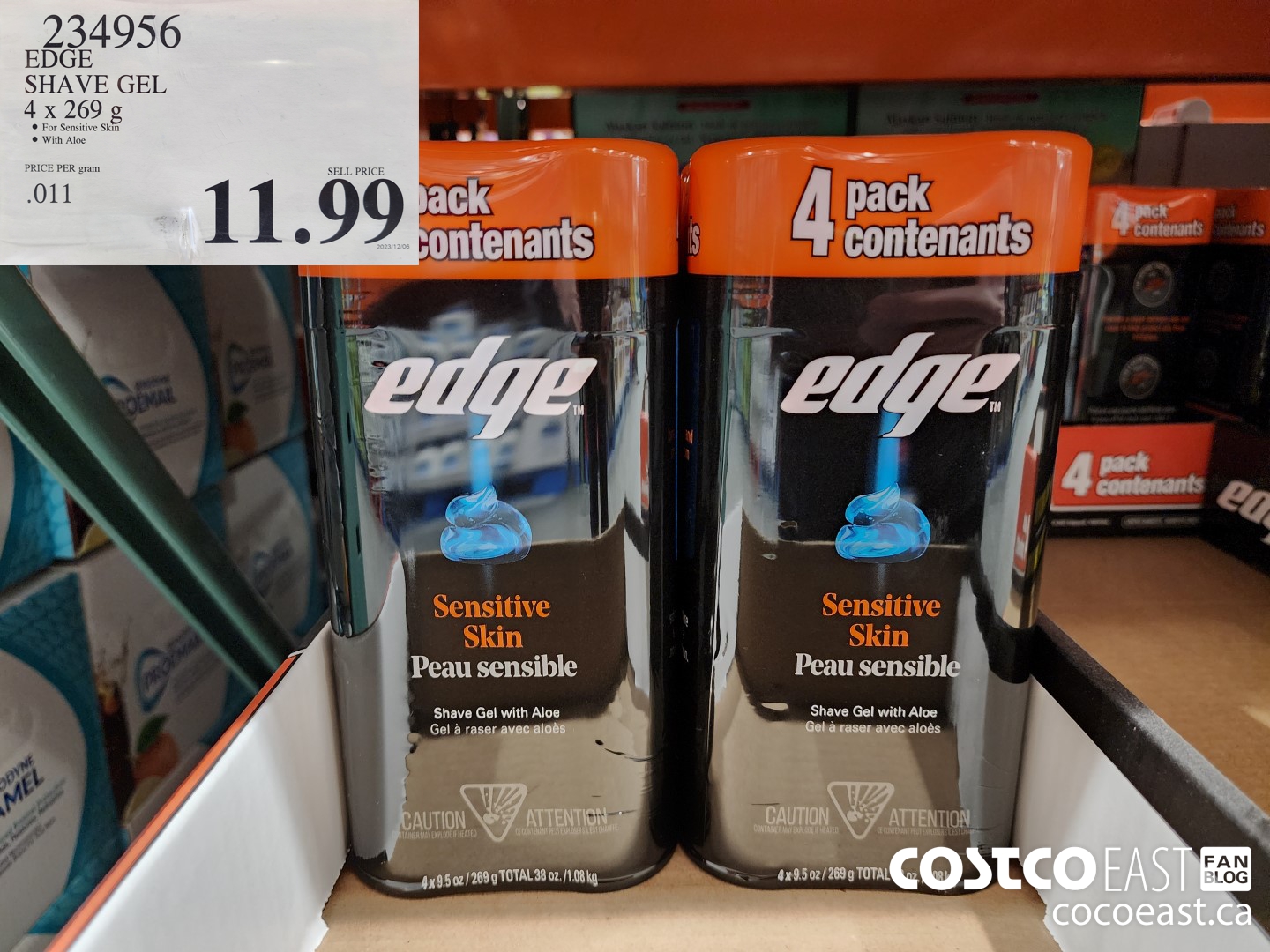234956 EDGE SHAVE GEL 4 X 269 G $11.99