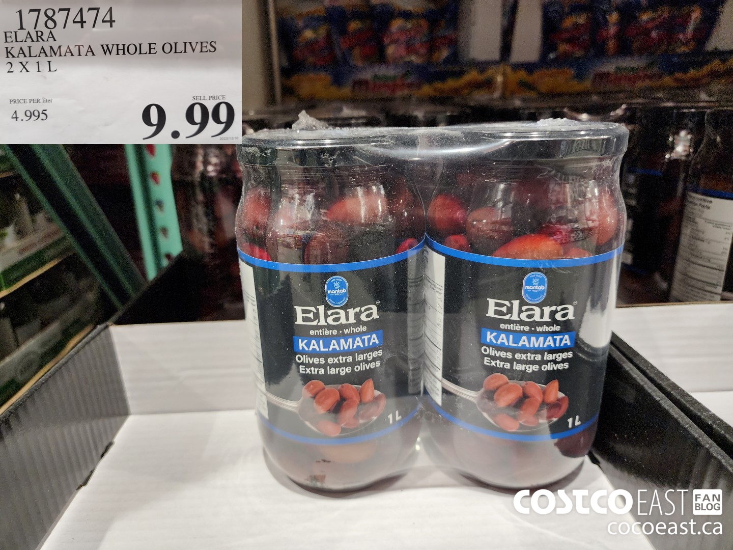 1787474 ELARA KALAMATA WHOLE OLIVES 2 X 1 L $9.99