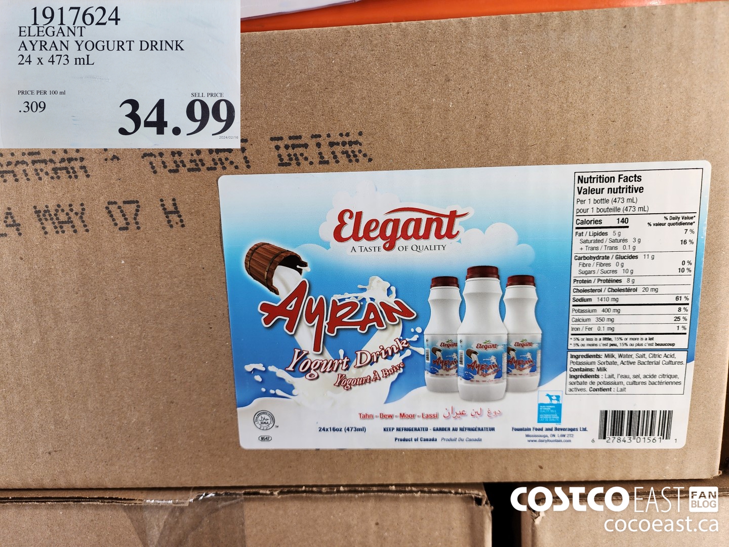 1917624 ELEGANT AYRAN YOGURT DRINK 24 x 473 mL $34.99