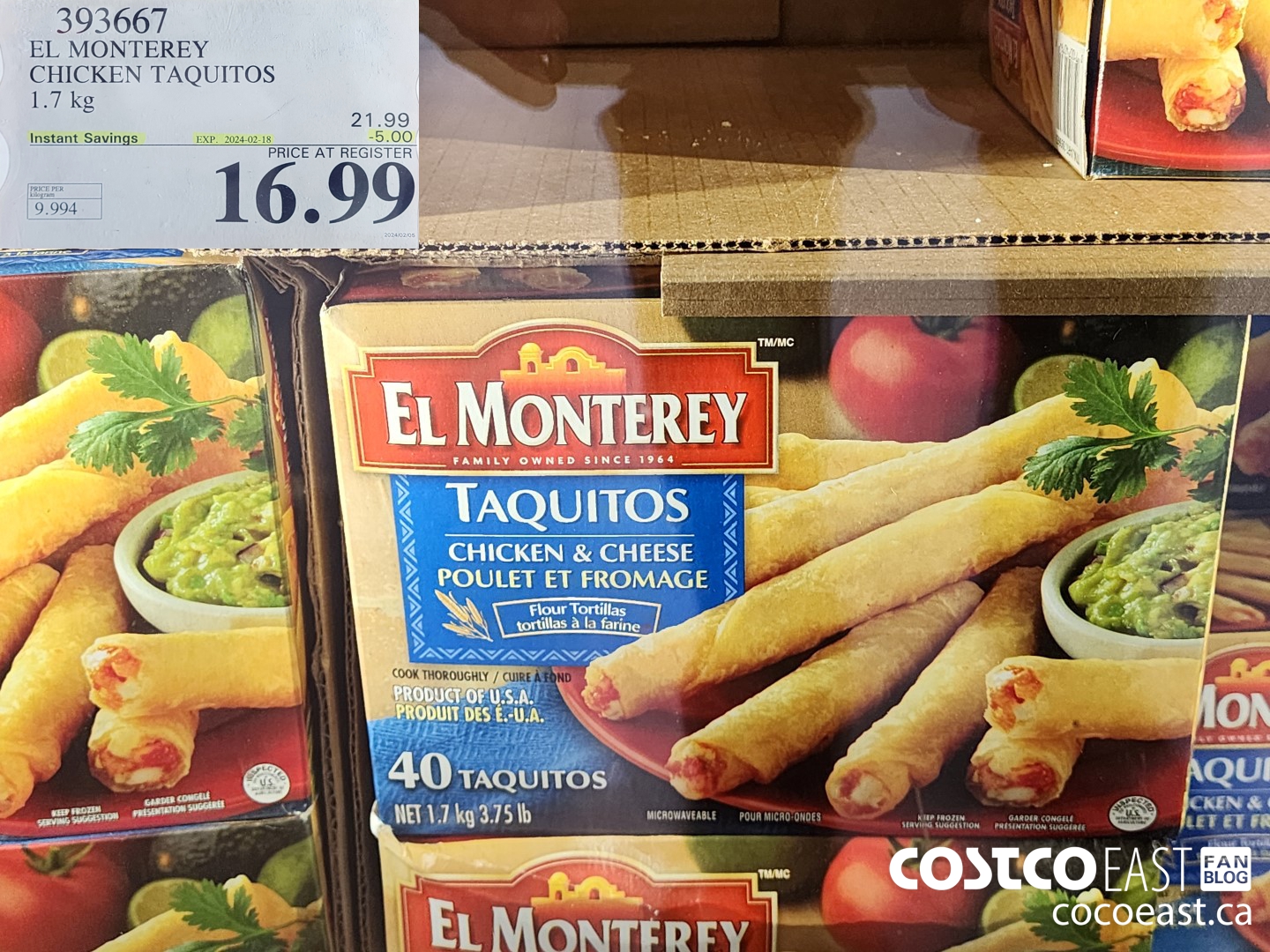393667 EL MONTEREY CHICKEN TAQUITOS 1.7 KG ($5.00 INSTANT SAVINGS EXPIRES ON 2024-02-18) $16.99