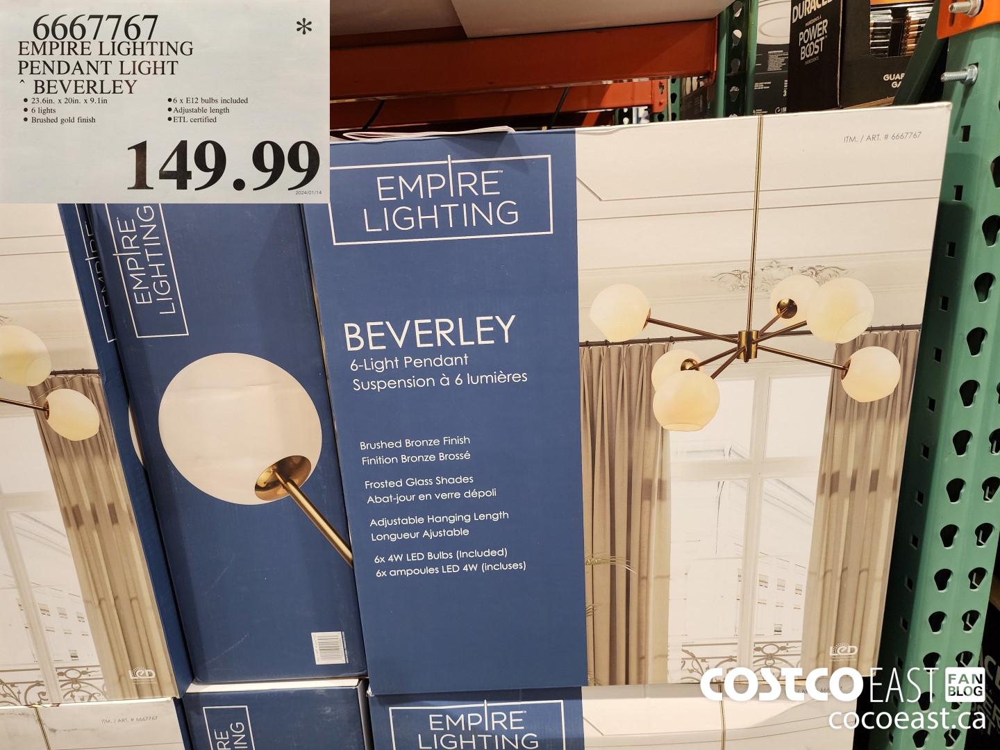 6667767 EMPIRE LIGHTING PENDANT LIGHT BEVERLEY $149.99