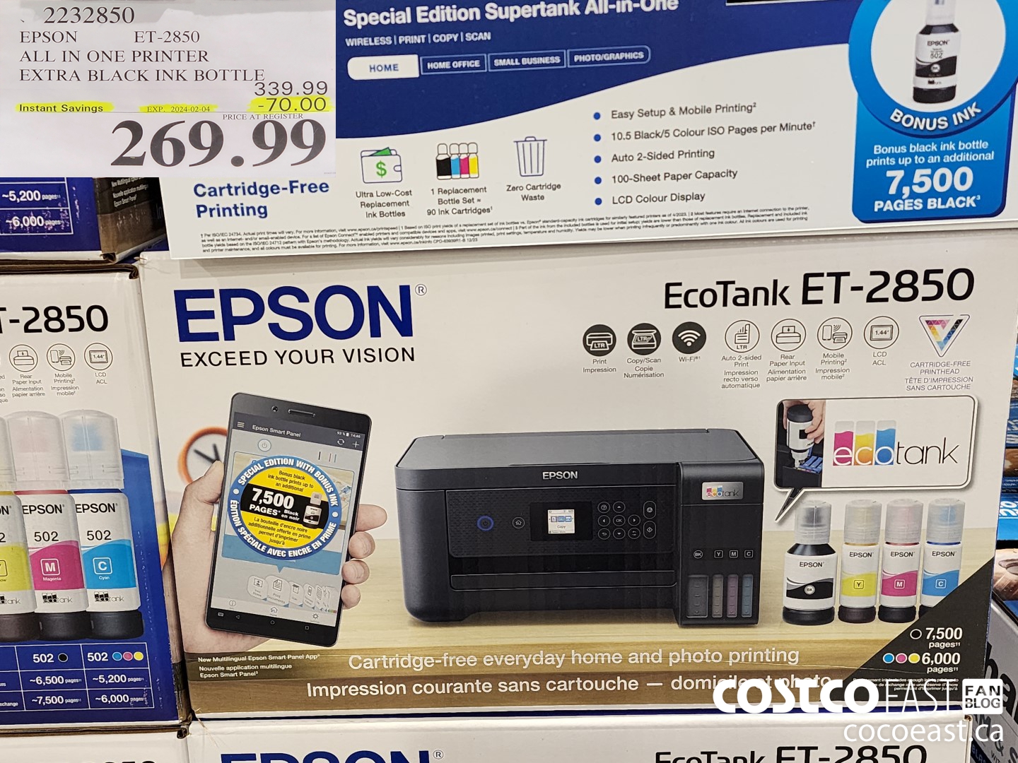 2232850 EPSON ET-2850 ALL IN ONE PRINTER EXTRA BLACK INK BOTTLE ($70.00 INSTANT SAVINGS EXPIRES ON 2024-02-04) $269.99