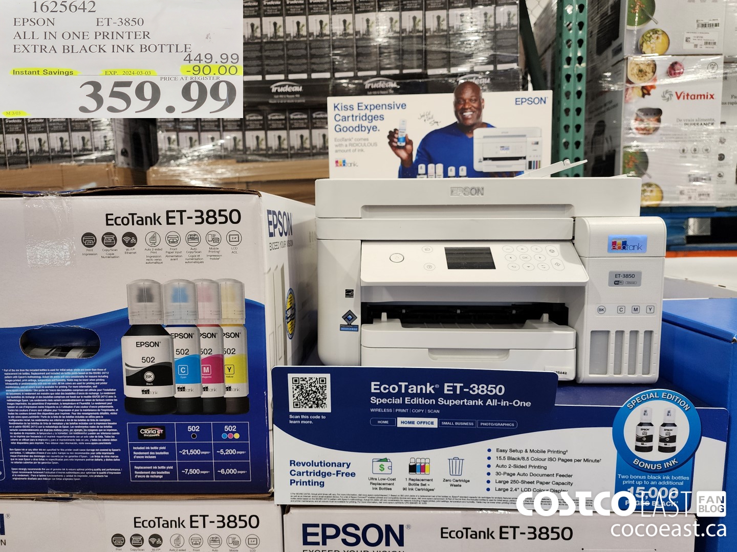 1625642 EPSON ET-3850 ALL IN ONE PRINTER EXTRA BLACK INK BOTTLE ($90.00 INSTANT SAVINGS EXPIRES ON 2024-03-03) $359.99