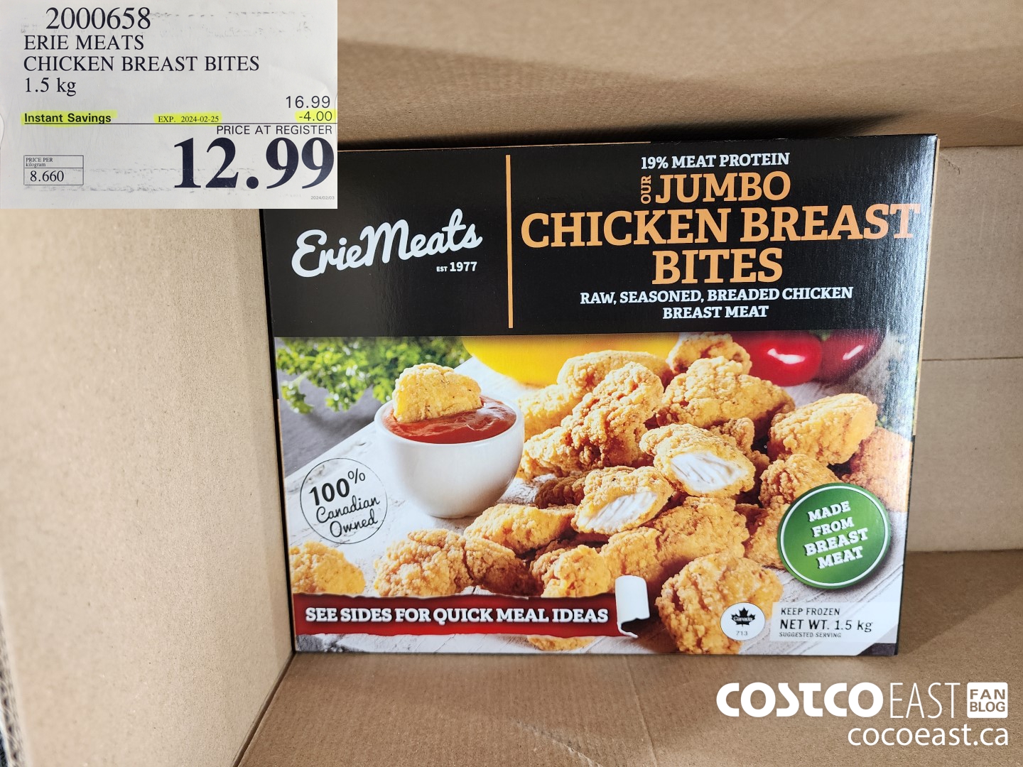 2000658 ERIE MEATS CHICKEN BREAST BITES 1.5 KG ($4.00 INSTANT SAVINGS EXPIRES ON 2024-02-25) $12.99