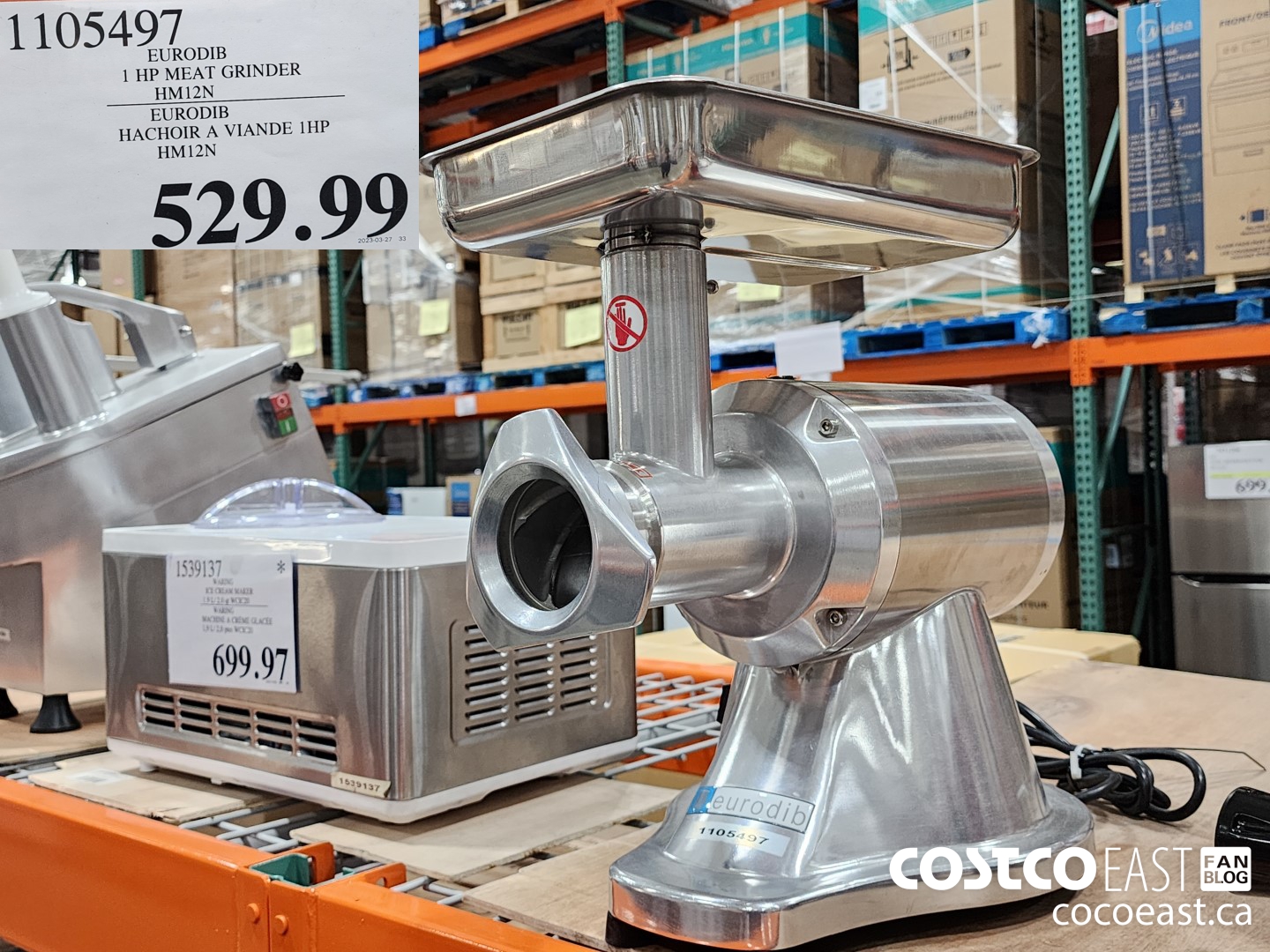 1105497 EURODIB 1 HP MEAT GRINDER HM12N $529.99