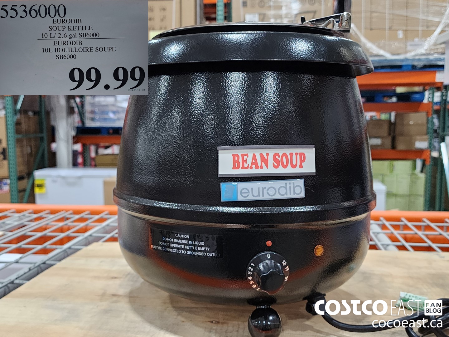 5536000 EURODIB SOUP KETTLE 10 L/ 2.6 gal SB6000 $99.99