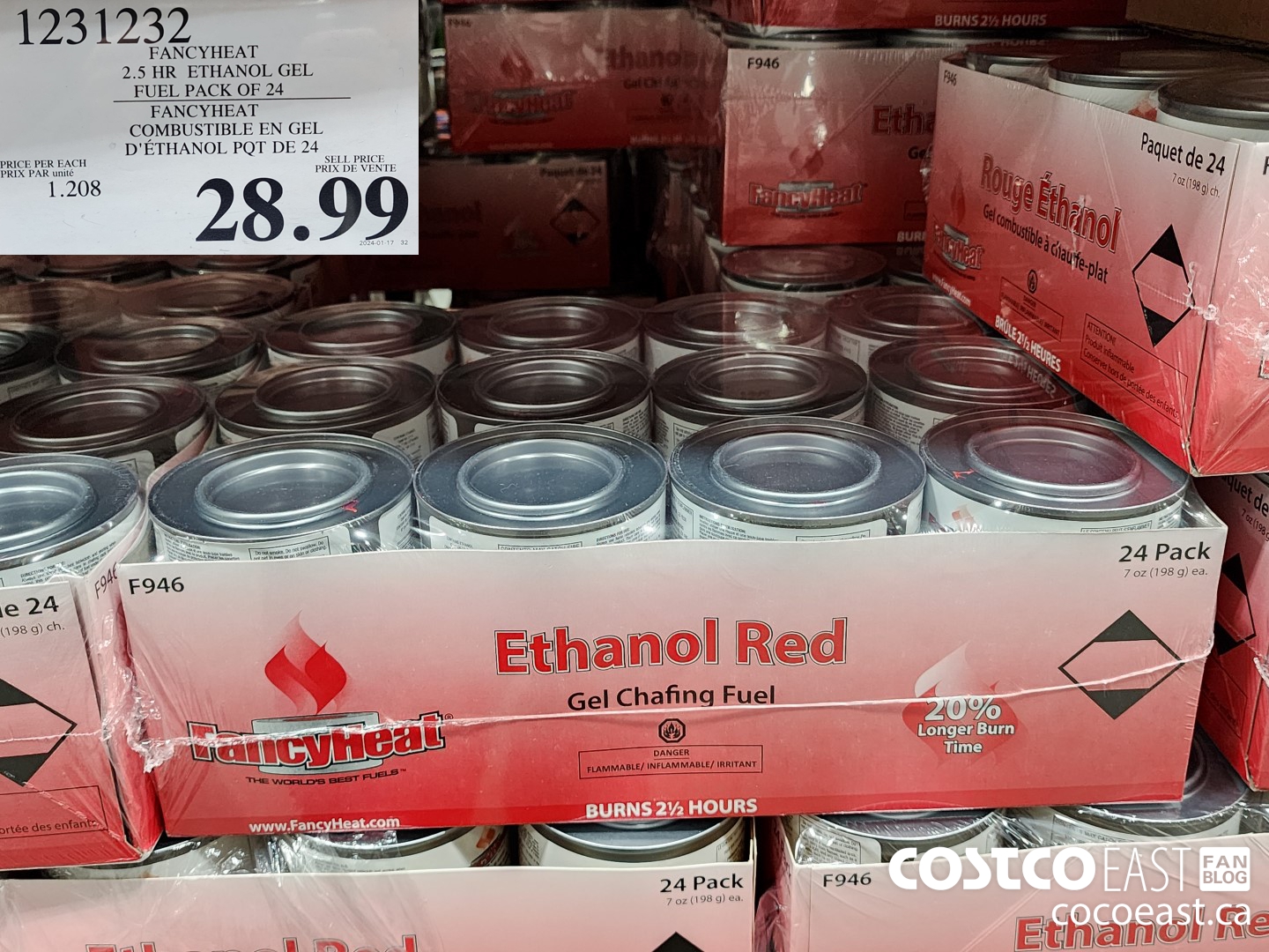 1231232 FANCYHEAT 2.5 HR ETHANOL GEL FUEL PACK OF 24 $28.99